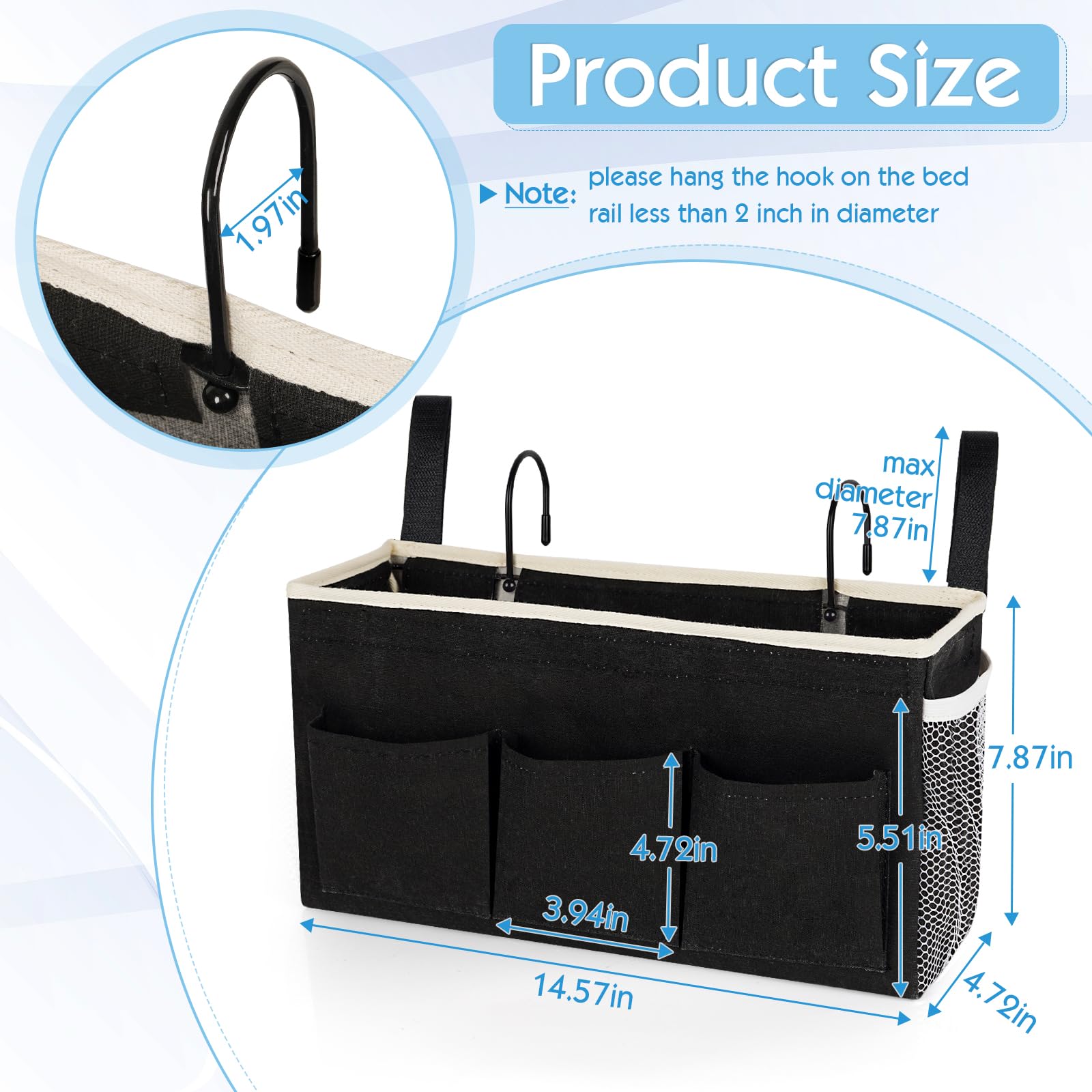 Ozzptuu Bedside Caddy Bedside Storage Bag for Headboards/Bunk Bed