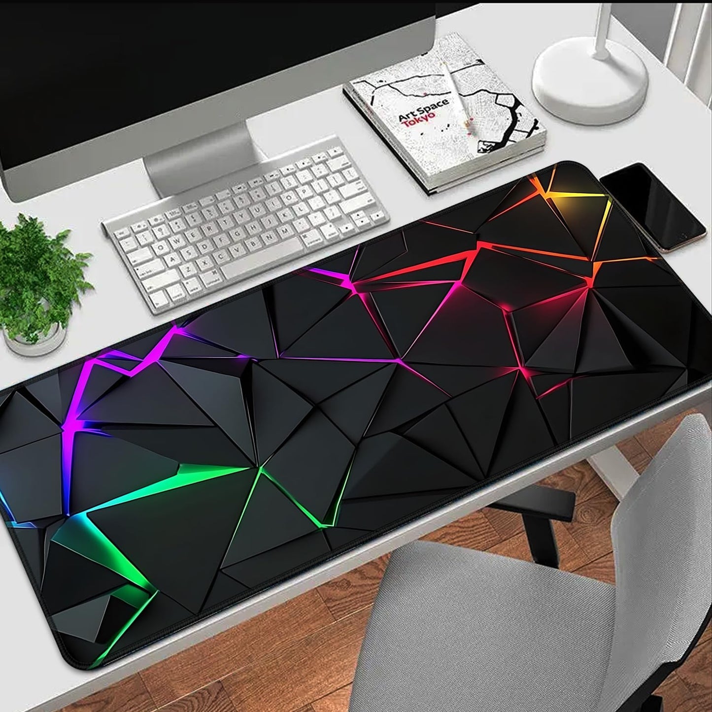 SparkLia Blacklight Geometric Gaming Mouse Pad – UV Reactive Large Extended Glow in the Dark