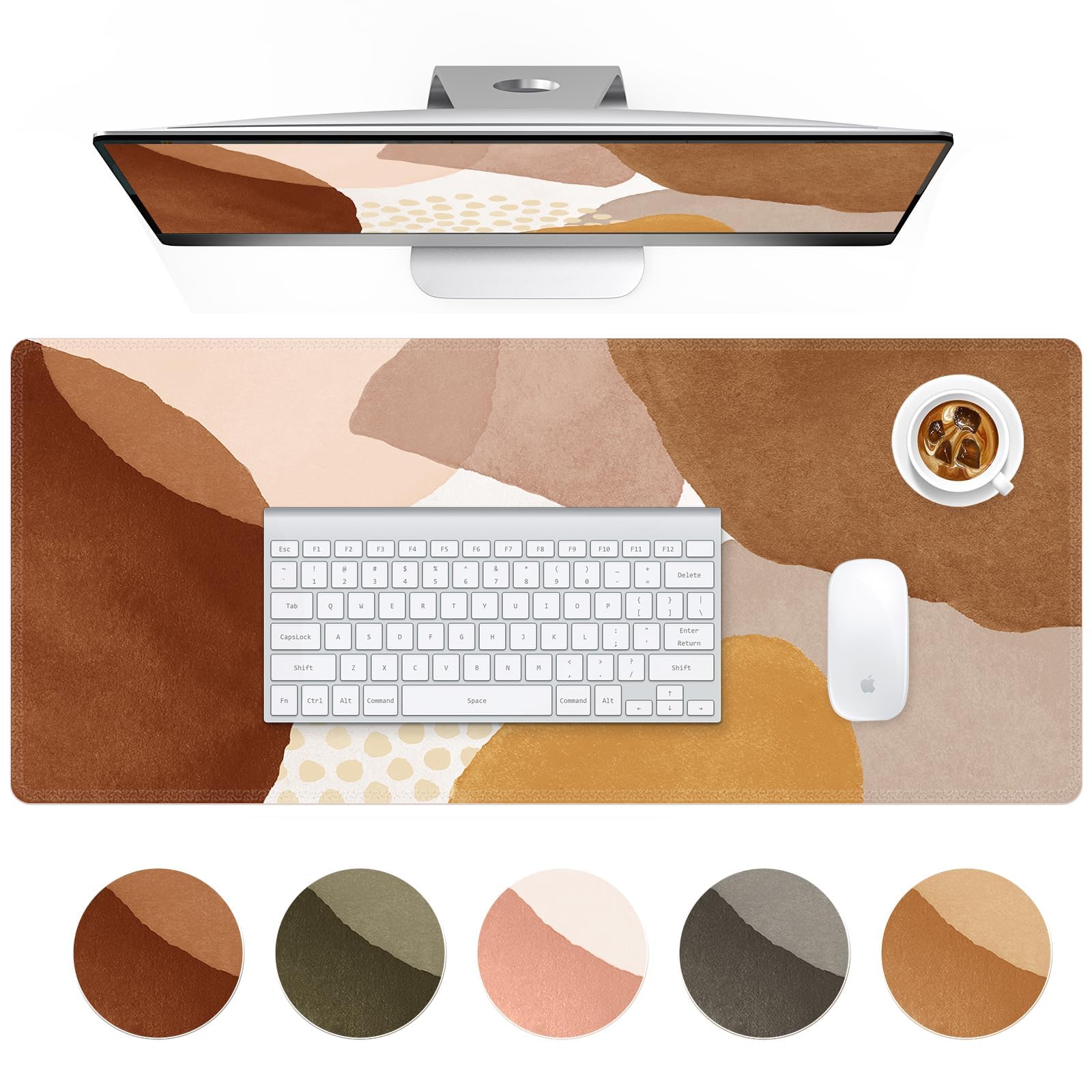 HAOCOO Boho Desk Mat, Large Keyboard Pad for Office, Orange & Brown