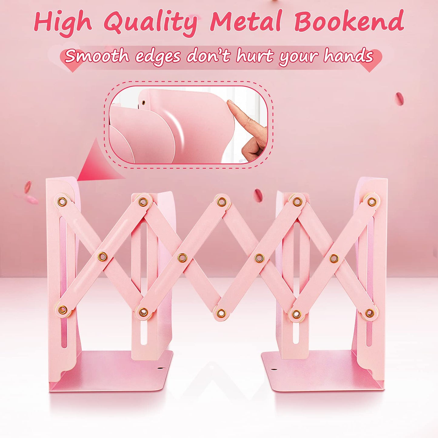Non Skid Book Ends to Hold Books, Carooyac Heavy Duty Bookends Adjustable Book End, Metal Bookends