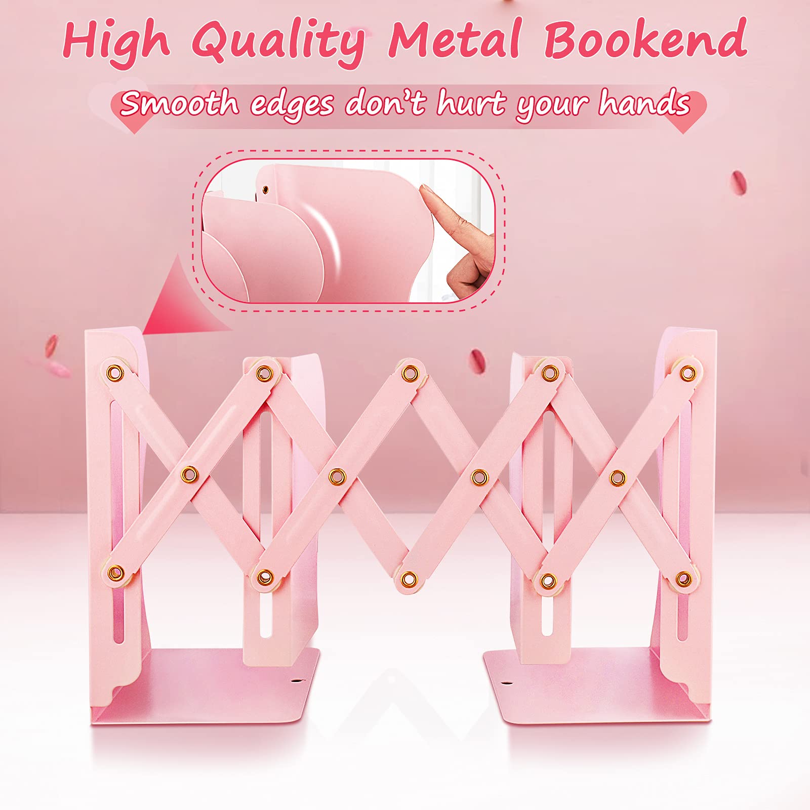 Non Skid Book Ends to Hold Books, Carooyac Heavy Duty Bookends Adjustable Book End, Metal Bookends