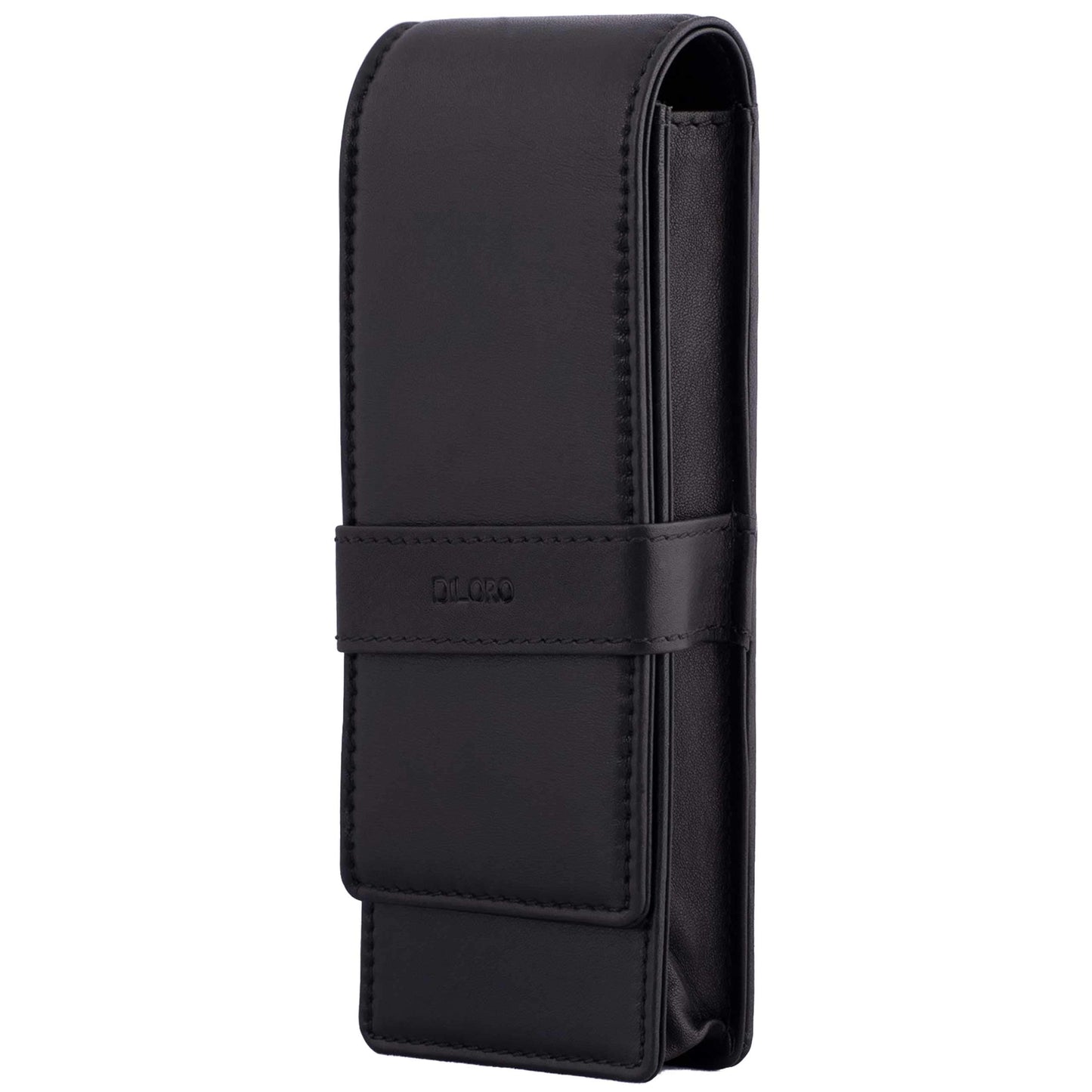 DiLoro Leather Triple Pen Case Pencil Pouch Holder for Three Fountain Ballpoint Rollerball Pens and