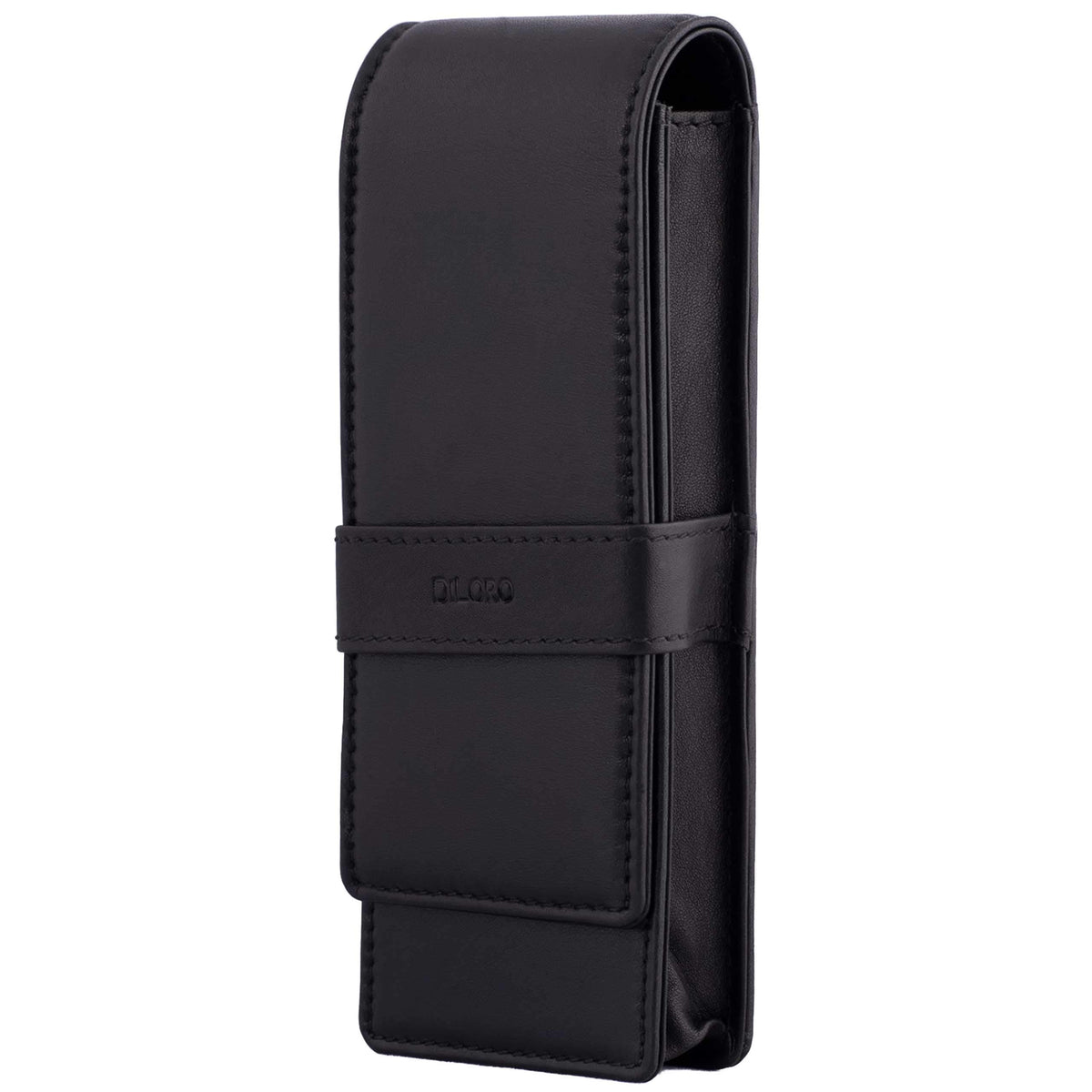 DiLoro Leather Triple Pen Case Pencil Pouch Holder for Three Fountain Ballpoint Rollerball Pens and