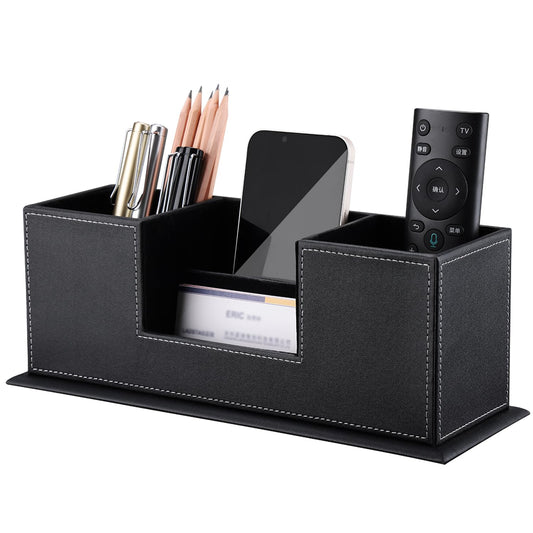 KINGFOM™ Double Holder Leather Multi-Function Desk Stationery Organizer Pen Pencil Holder Black