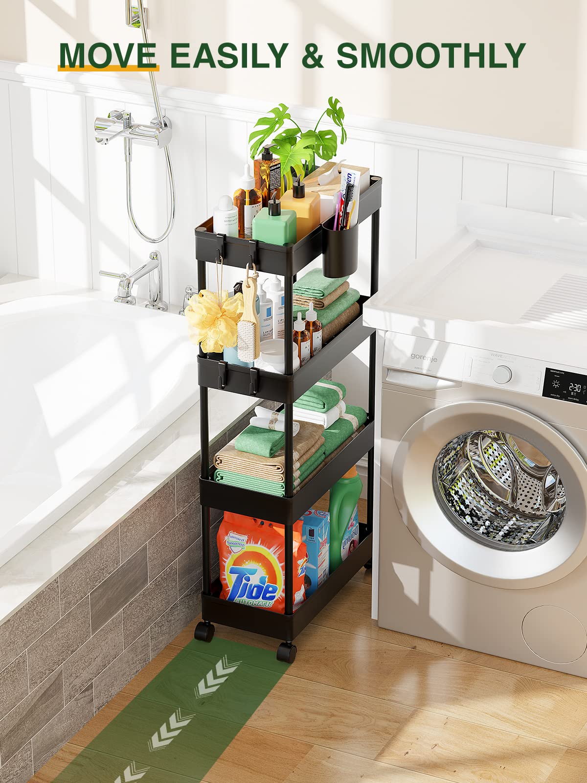 LEHOM Slim Rolling Storage Cart - 4 Tiers Bathroom Organizer Utility Cart