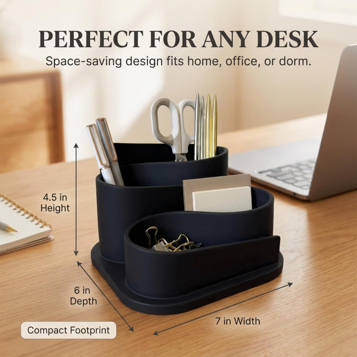 OAKOA Black Modern Desk Organizer - Minimalist Desk Accessories Pen Holder