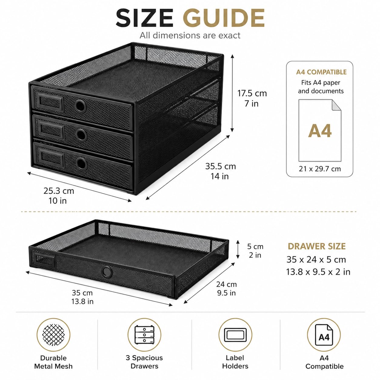 EXERZ Paper Sorter 3 Tier Drawers A4 / Multifunctional Desk Organiser/Letter Tray - Documents