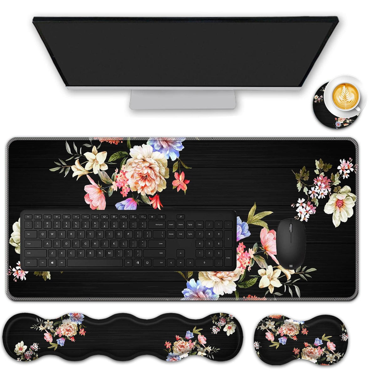 FGDRFGRW Mouse Pad Set,(31.5×11.8 in) Desk Pad + Keyboard Wrist Rest Support + Mouse Wrist Rest +