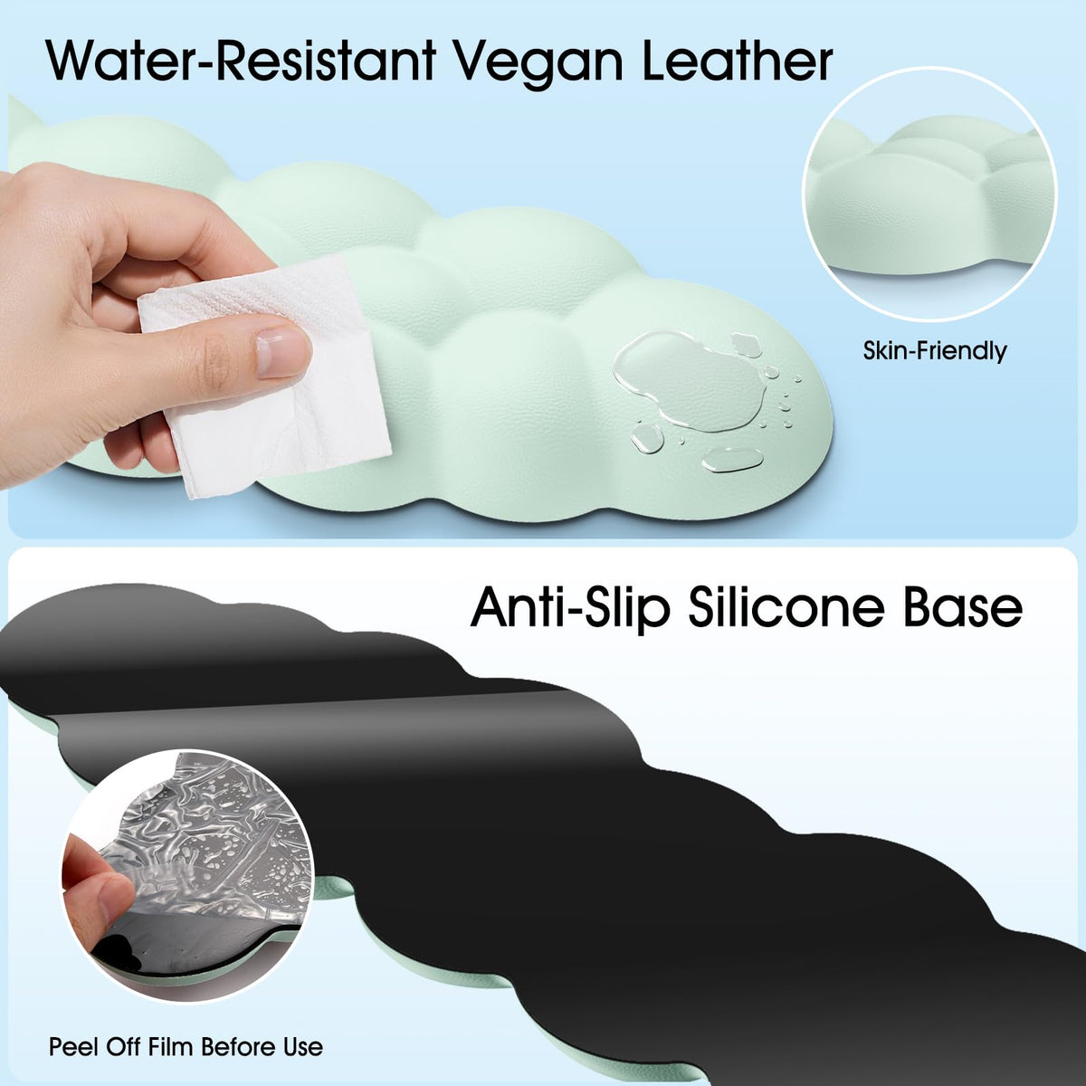 Retuhapy Cloud Wrist Rest Keyboard Cushion and Cloud Mouse Pad, Light Green