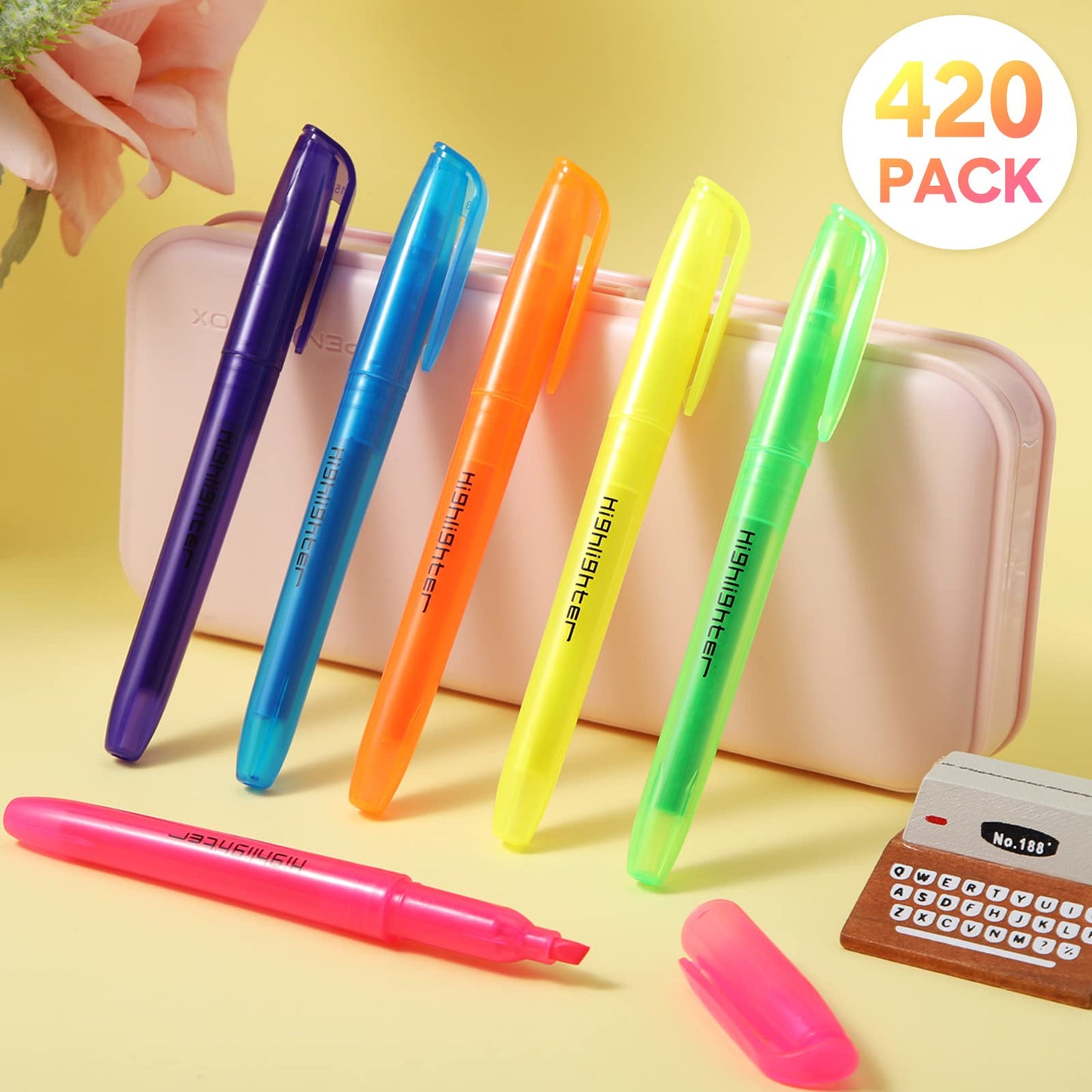 Thenshop 420 Pcs Highlighters Bulk 6 Assorted Colors Chisel Tip Markers