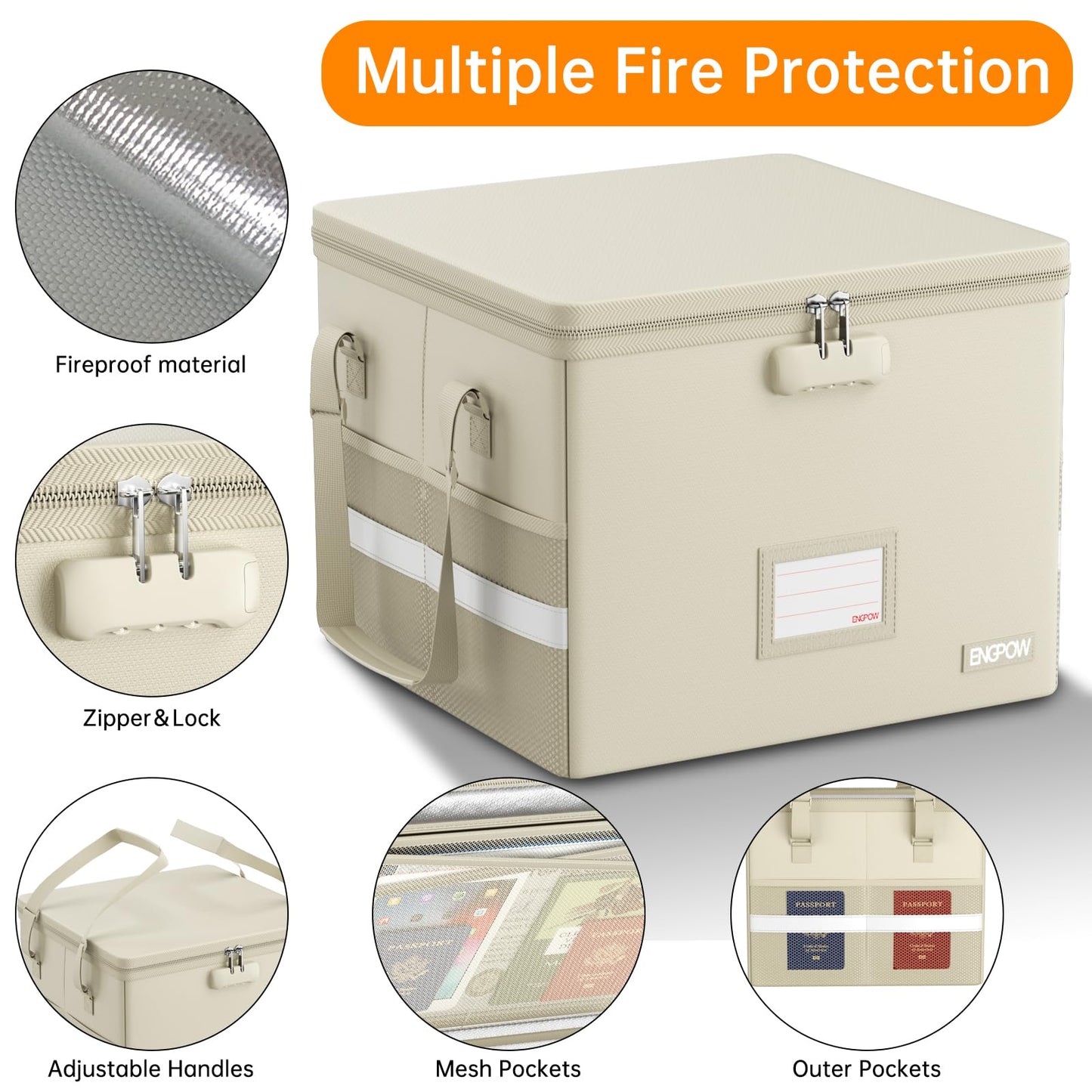 ENGPOW 5200°F File Box Fireproof Document Box with Lock,Heat Insulated Collapsible File Storage