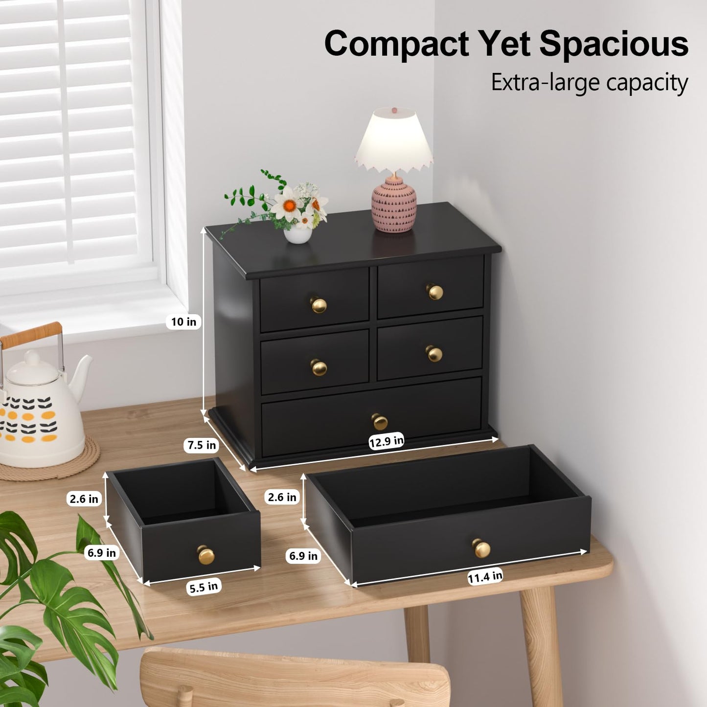 Oak Desk Organizer with Drawers, Durable Wooden Desktop Storage Box