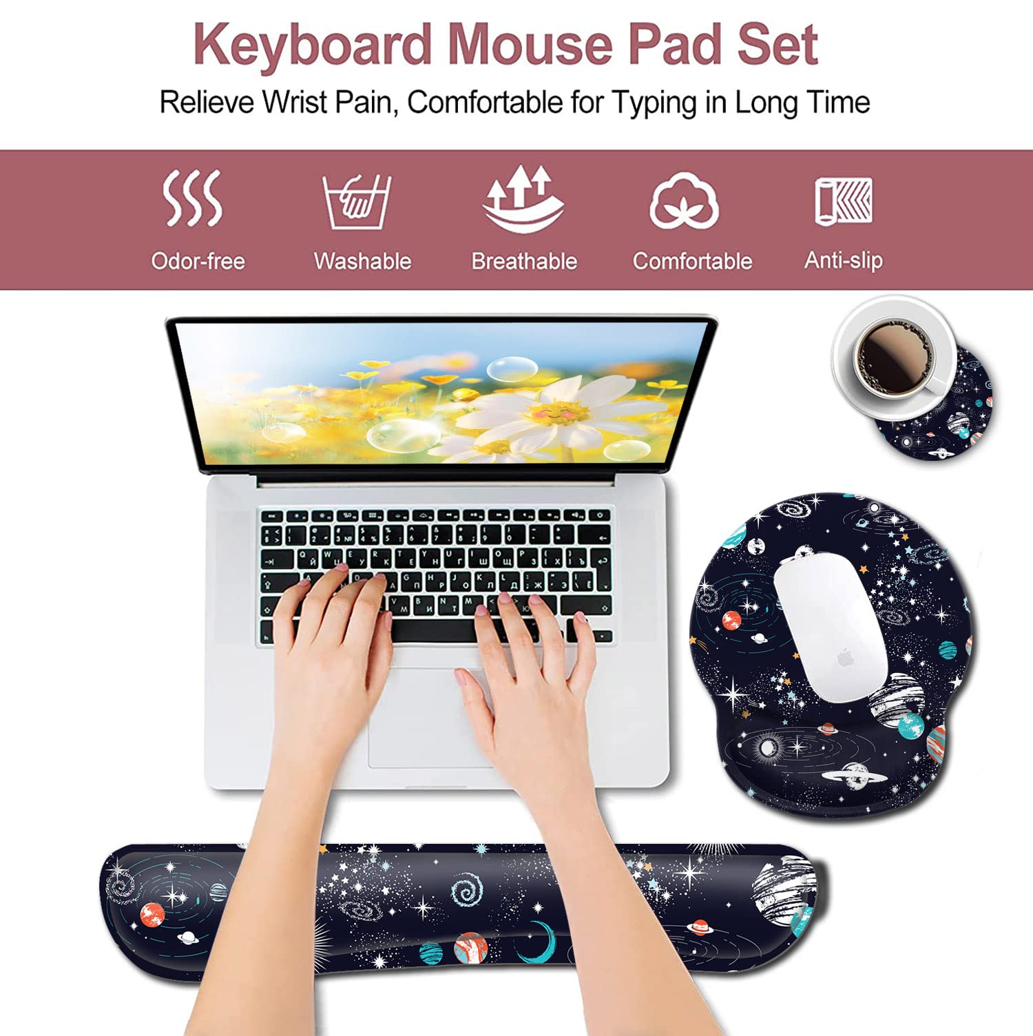 Mouse Pad with Wrist Support, Soft Memory Foam Keyboard Wrist Rest, Ergonomic Gel Mouse Pad,Cute