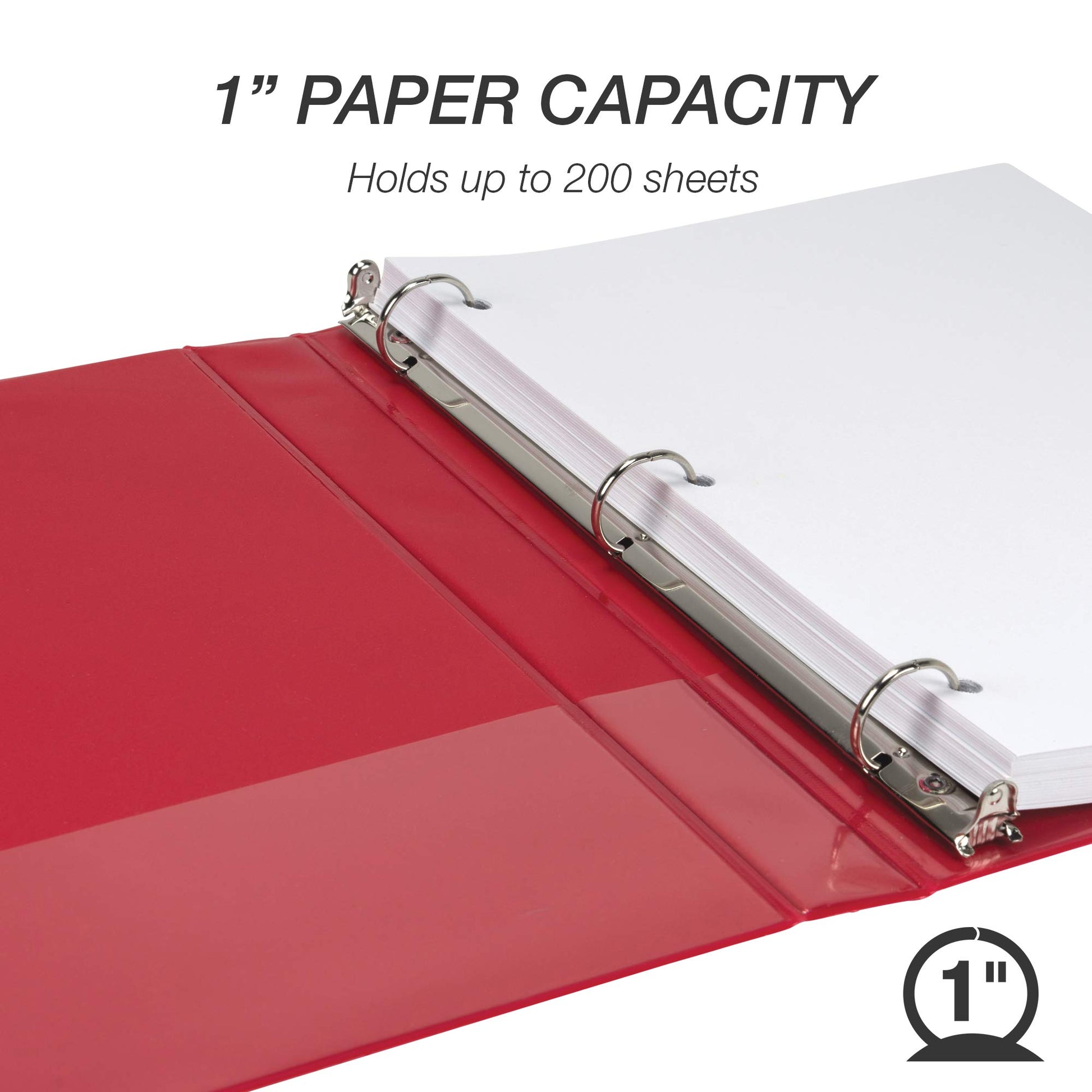 Samsill Durable 1 Inch Binder, Round Ring Customizable Clear View Binder, Red, 8 Pack (MP88433)