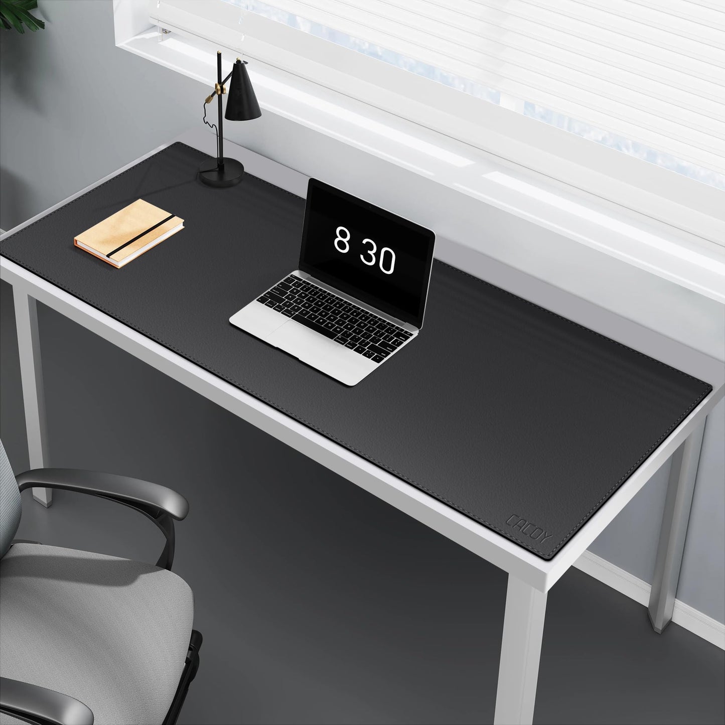 Cacoy 48"x20" Leather Desk Pad Blotter, Waterproof Desk Mat Protector,Black