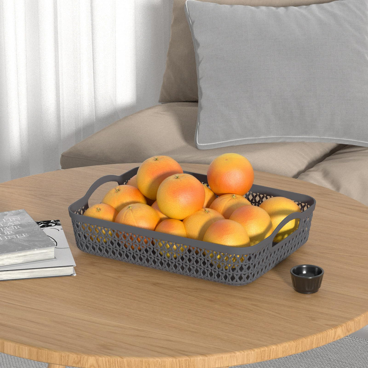 Kekow Plastic Storage Tray Basket with Handle, Set of 6, Gray