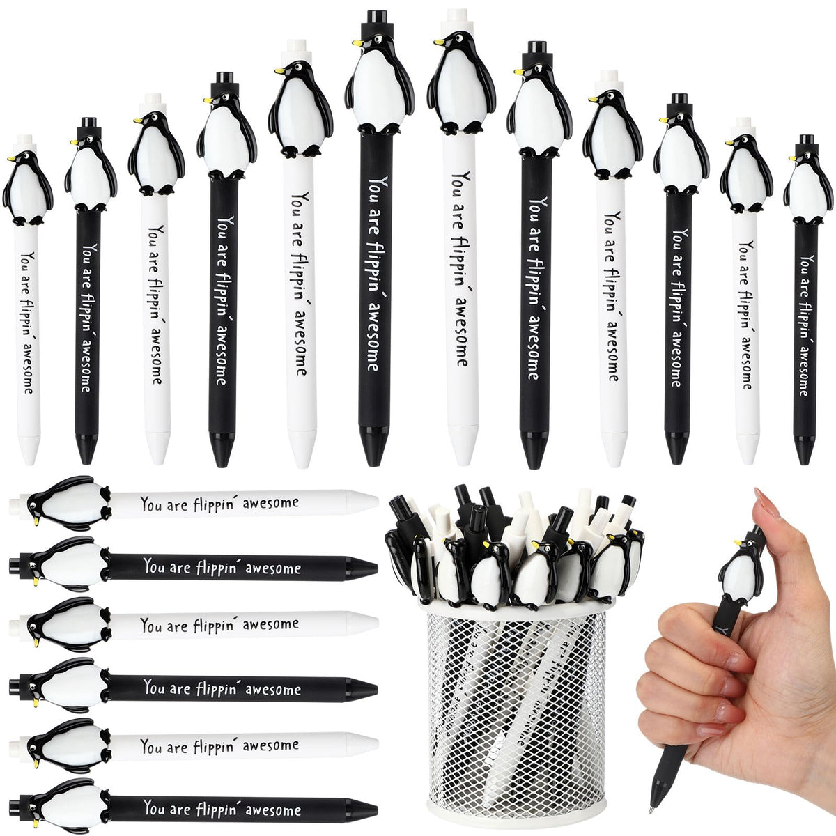 30 Pcs Positive Funny Pens Affirmation Gifts Bulk for Adults, Penguin