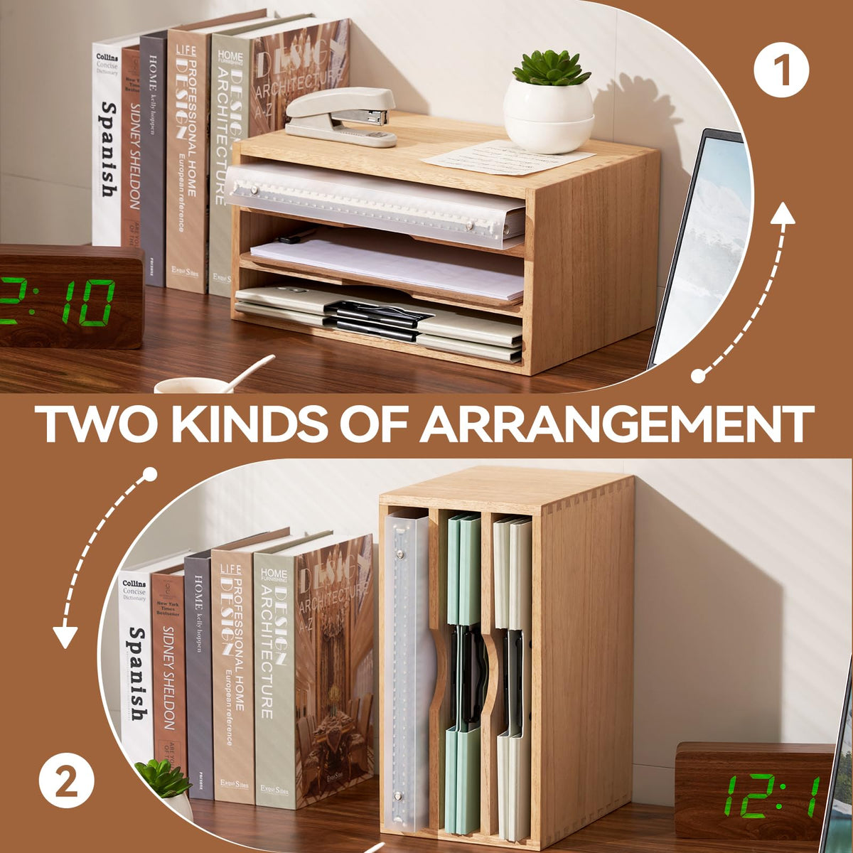 KIRIGEN Wooden Desk Organizer 3-Tier Letter Tray and Paper Sorter, Natural