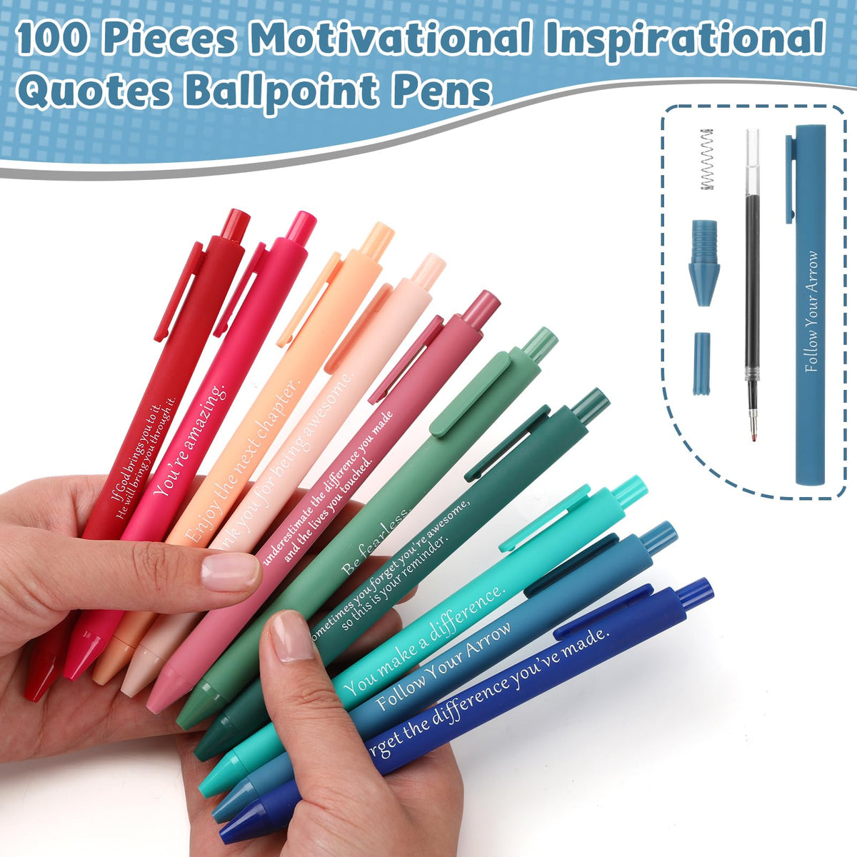 Teling 100 Pcs Inspirational Pens Bulk, Bright Colors, Classic Style