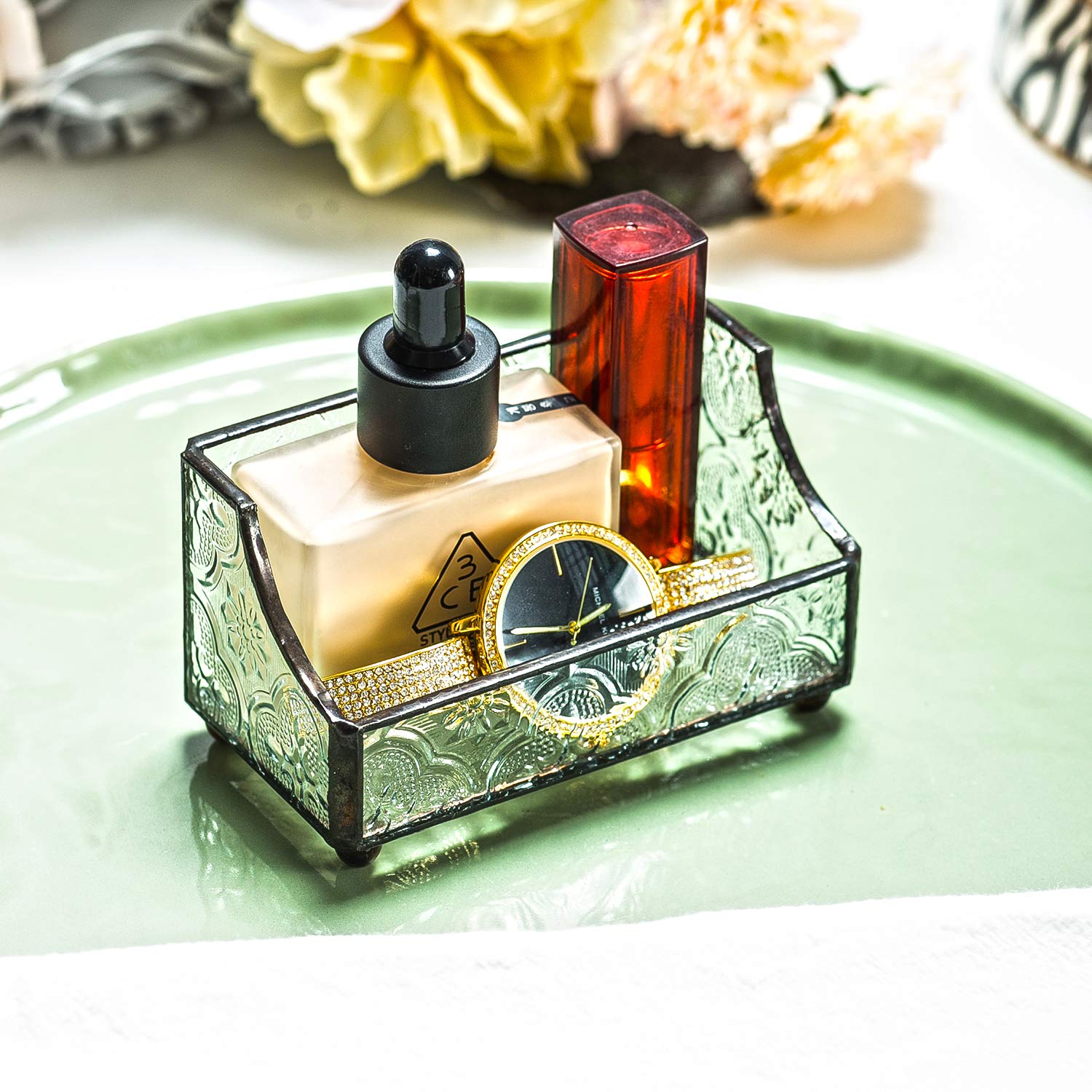 Utopz Retro Stained Glass Business Card Holder, Name Card Display Holder, Mosaic Glass Professional