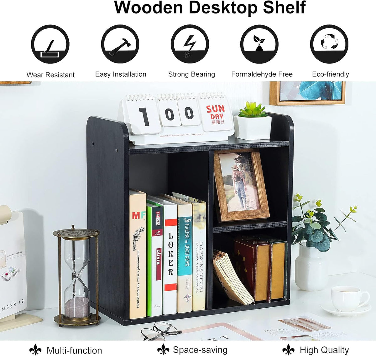PAG-Mass Desktop Bookshelf Freestanding Wooden Countertop Bookcase Accessories Organizer Display