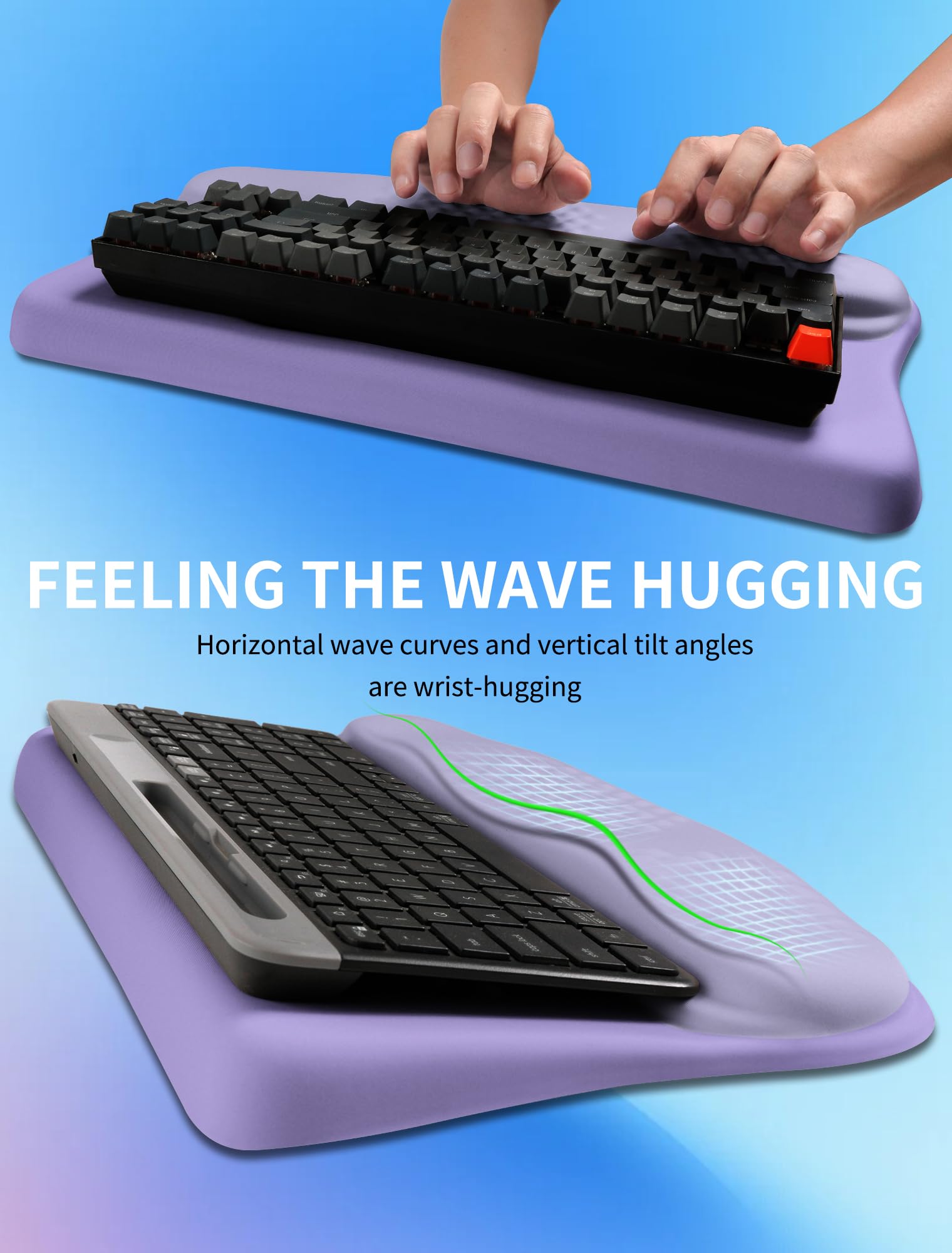 KUOSGM Ergonomic Wave Wrist Rest with Keyboard Stand, Cushioned Palm Rest, Comfortable Integrated
