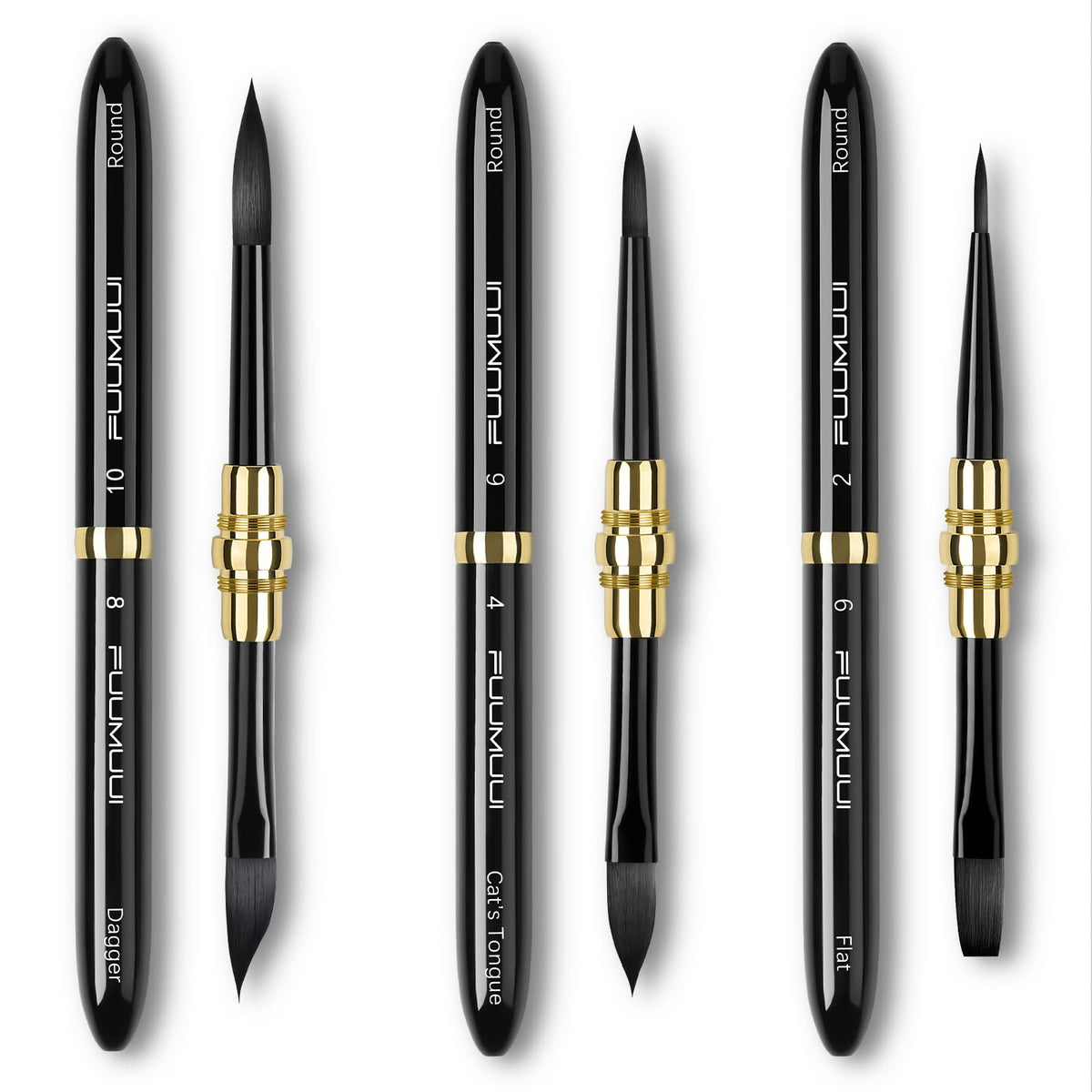 Fuumuui Travel Watercolor Brushes - 3pcs Dual-Tip with 6 Versatile Tip Styles - Premium Synthetic