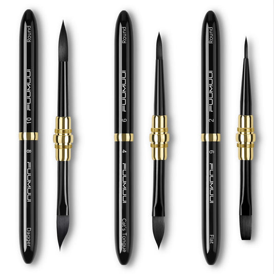 Fuumuui Travel Watercolor Brushes - 3pcs Dual-Tip with 6 Versatile Tip Styles - Premium Synthetic
