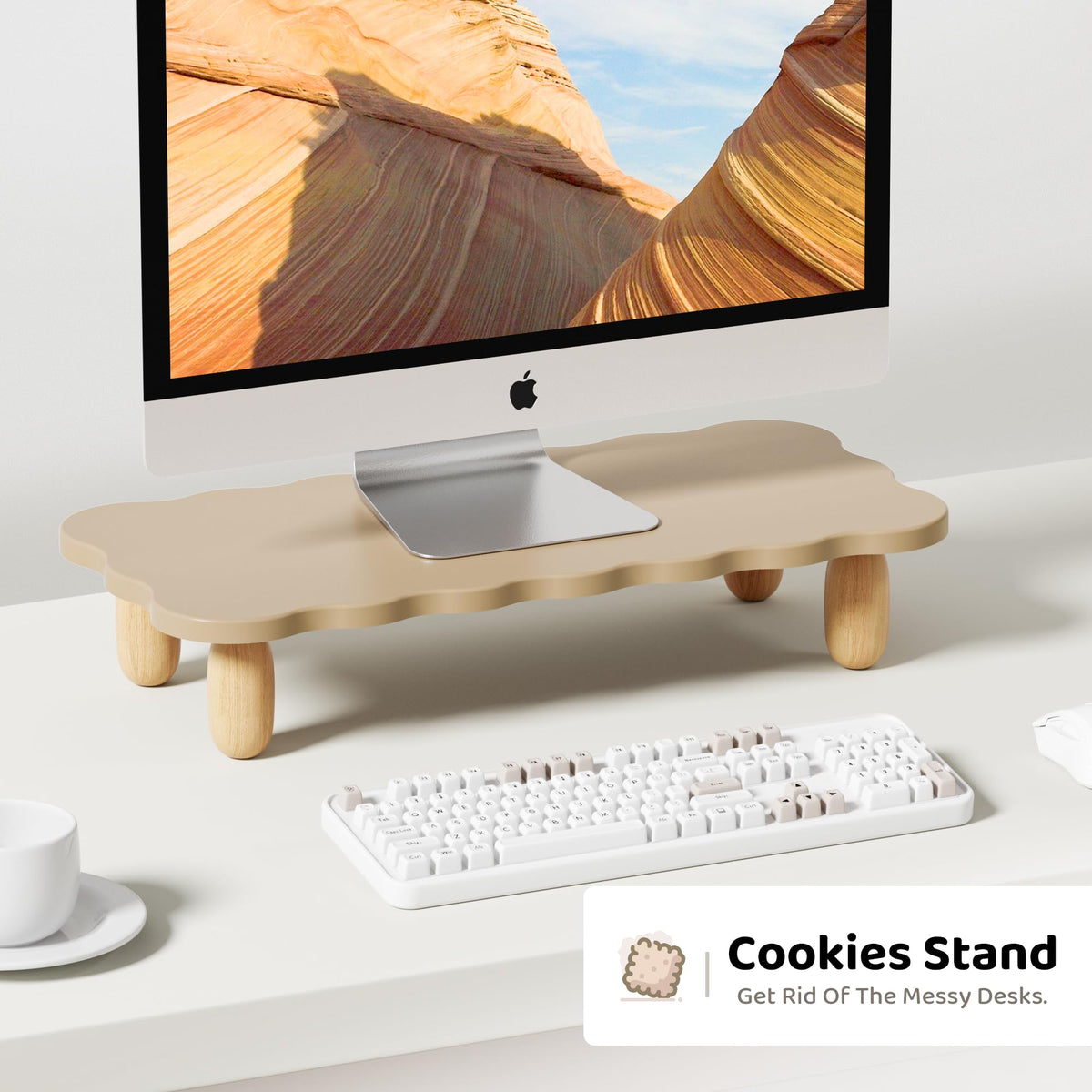 AFOOYO Monitor Stand Riser,Cookie-Shaped Sturdy Wood Computer Monitor Stand, Monitor Stand Riser