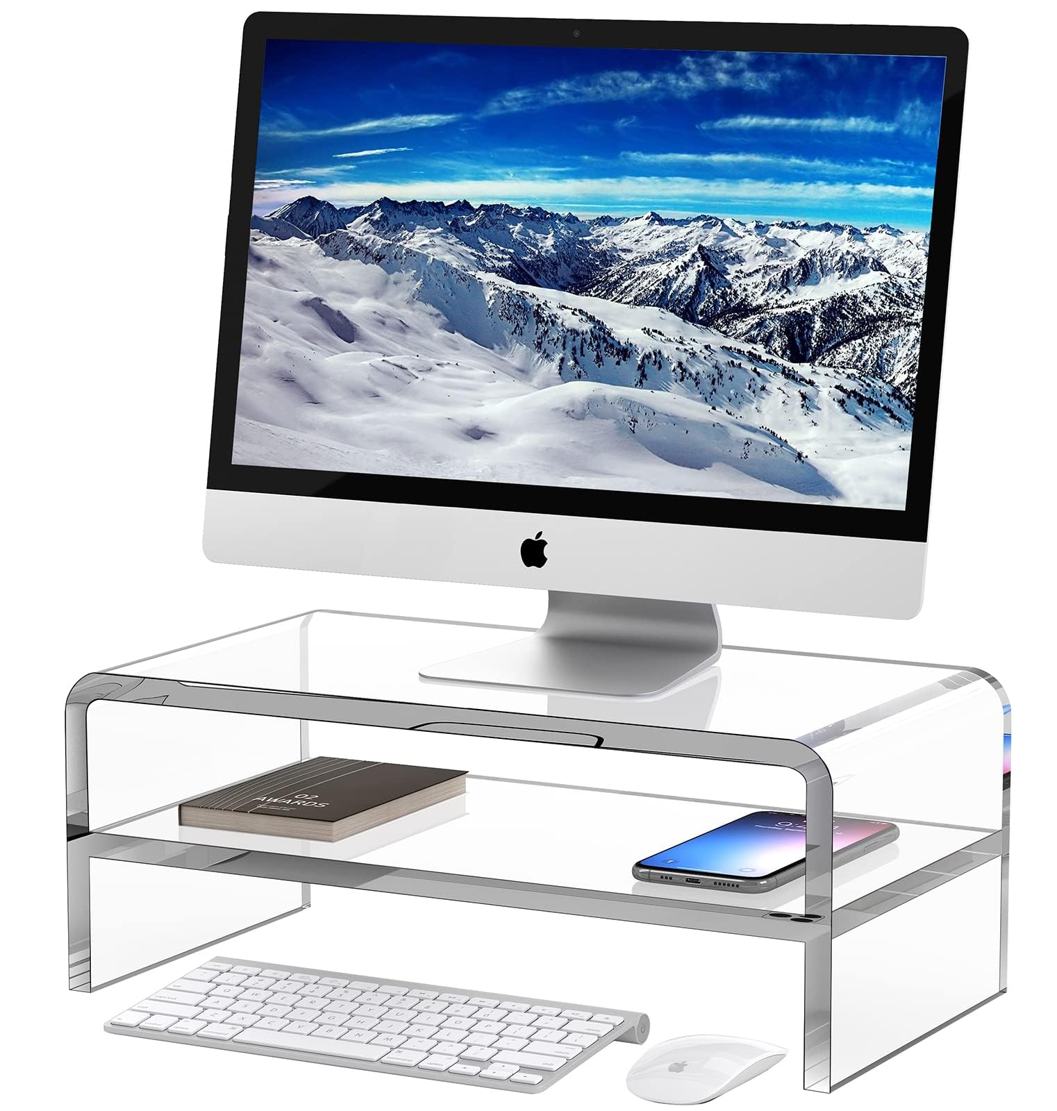 Egchi Acrylic Monitor Stand, 2 Tiers Clear Monitor Riser Computer Stand for Office, Home, Office