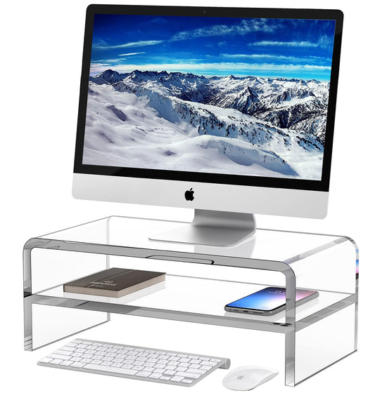 Egchi Acrylic Monitor Stand Riser, 2 Tier Clear Computer Monitor Stand for Home Office Business, PC