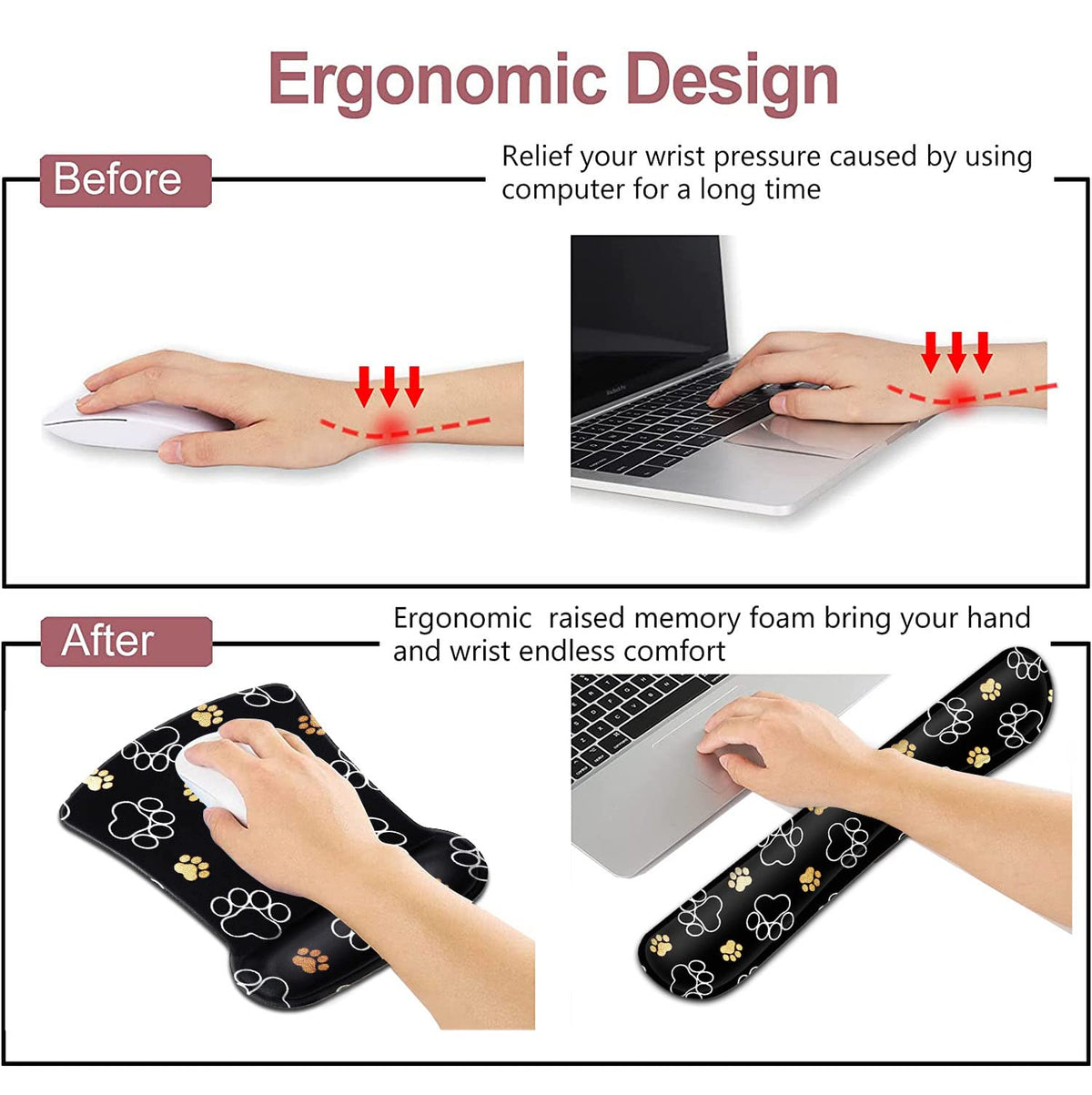 Ergonomic Mouse Pad with Wrist Support Gel Mouse Pad, Non-Slip Laptop Computer Keyboard Mousepad
