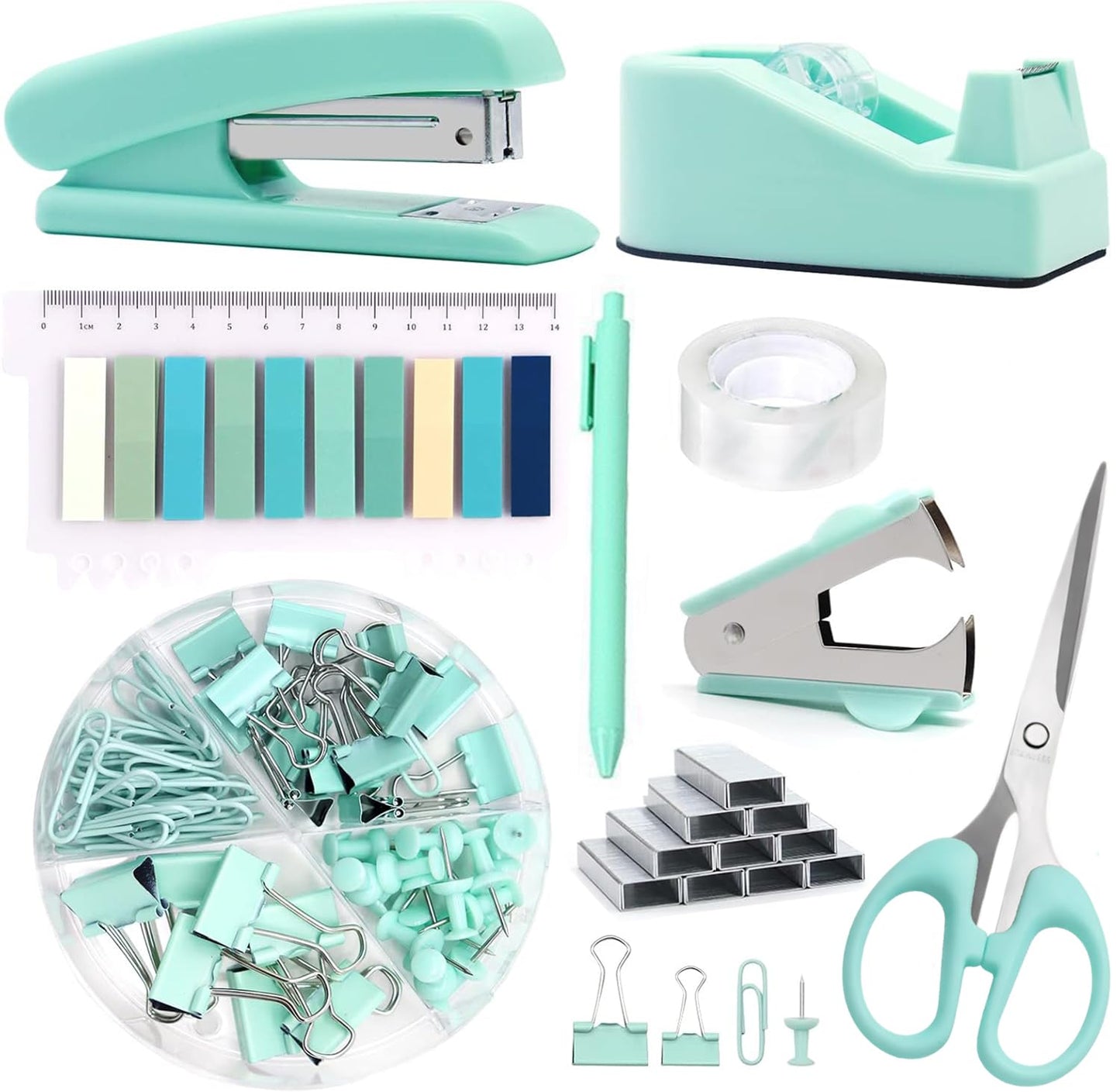 Office Supplies,Green Desk Accessories,Office Supplies Set,Stapler and Tape Dispenser