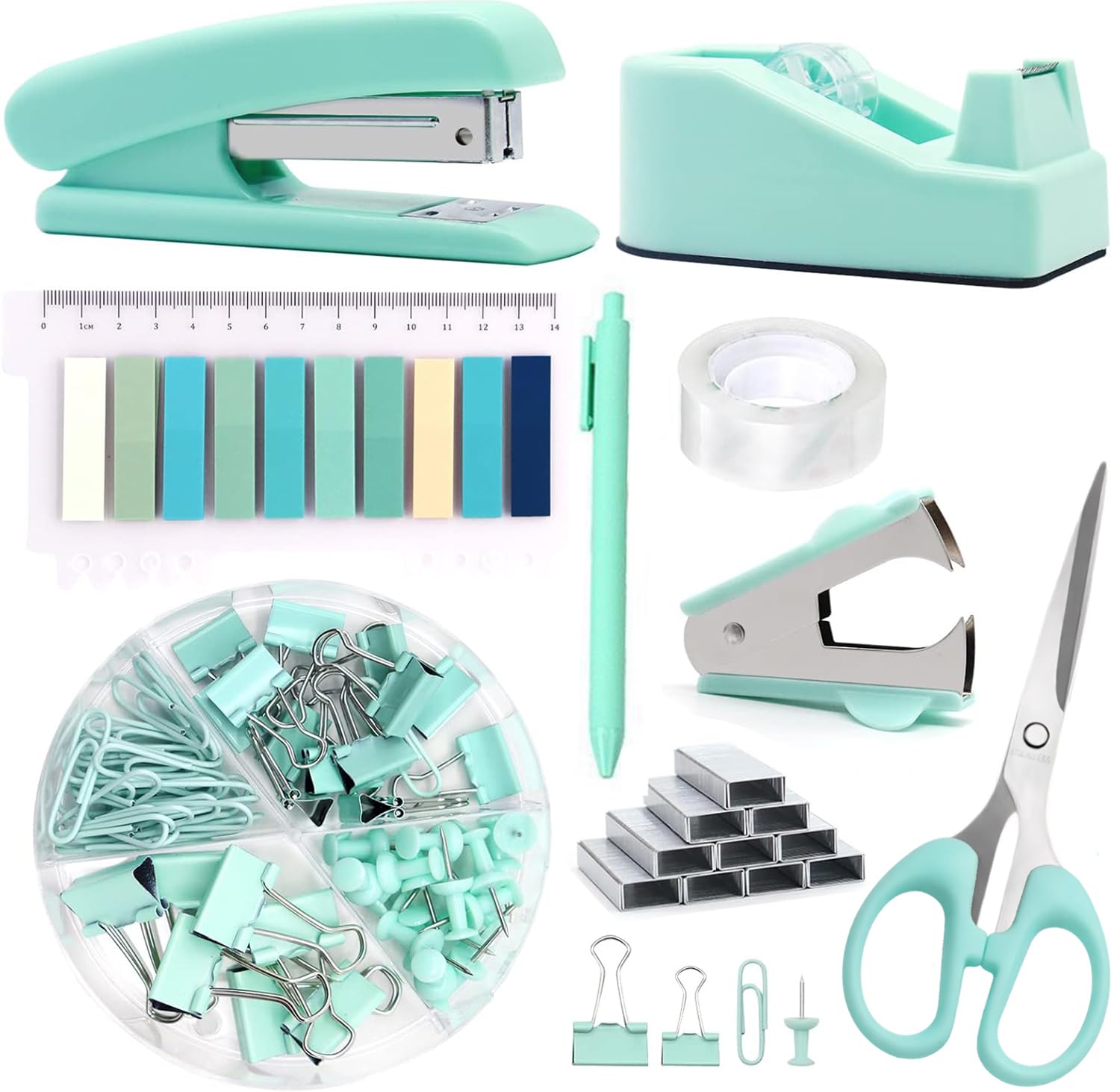 Office Supplies,Green Desk Accessories,Office Supplies Set,Stapler and Tape Dispenser