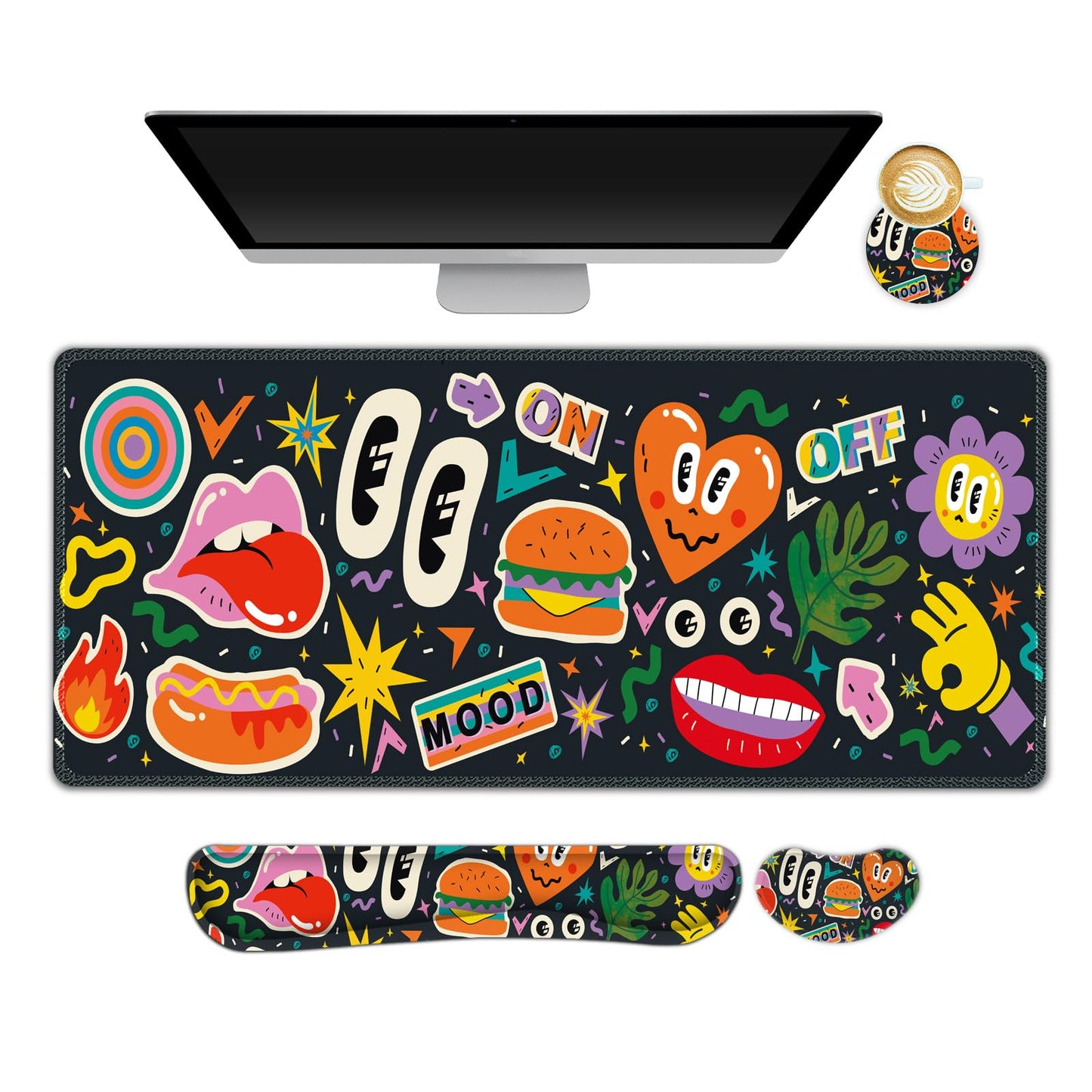 NXZGO Large Gaming Mouse Pad Set, 4 in 1 Extended Keyboard Desk Mat with Wrist Rest, Computer Game
