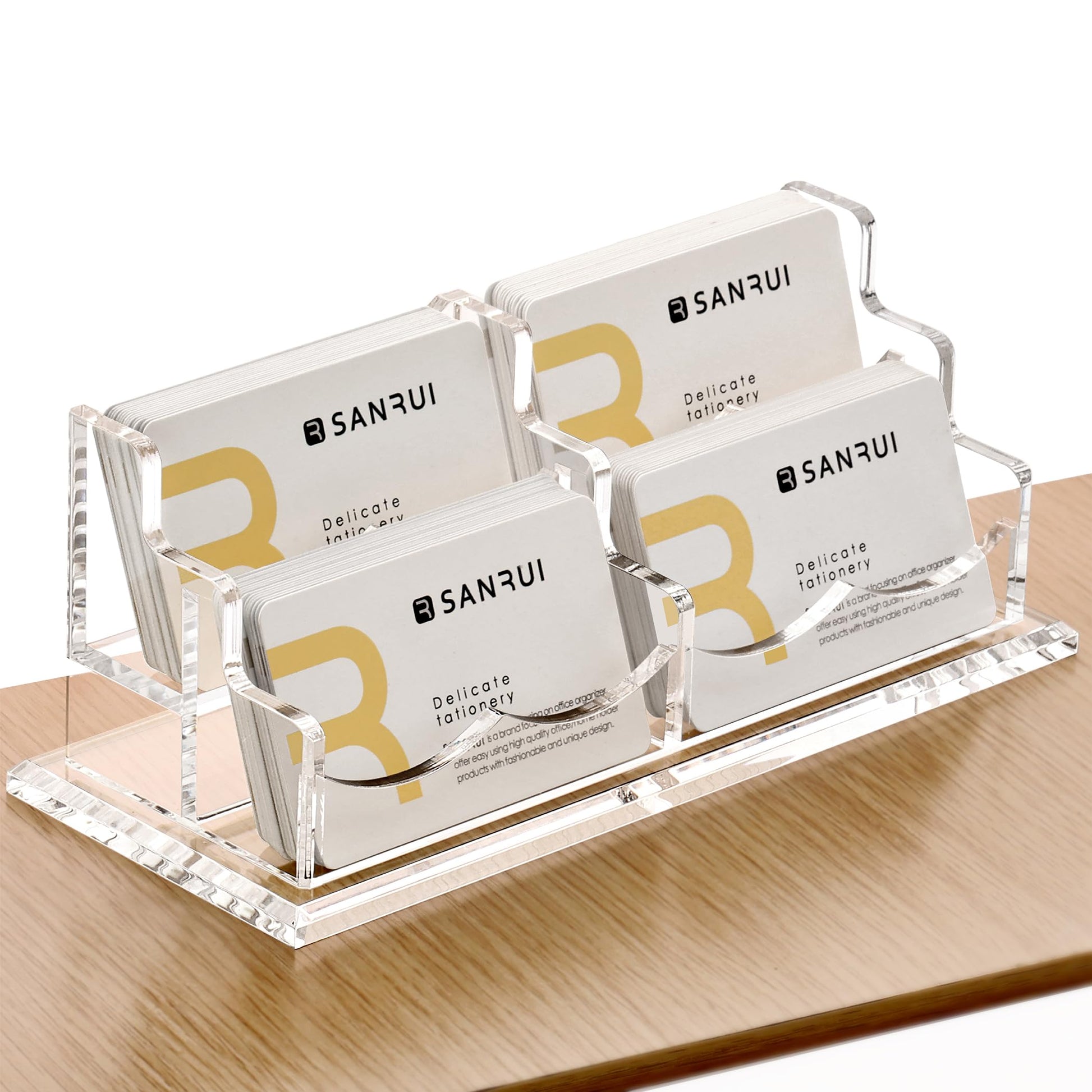 SANRUI Acrylic Business Card Holder, Clear Desk Card Display Stand 4 Slot