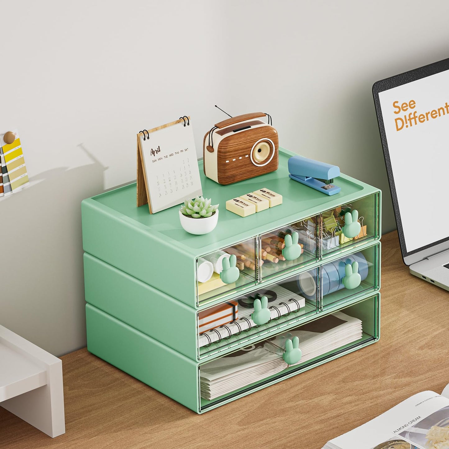 Marbrasse Desk Organizer with 6 Drawers, 3 Tier Stackable Storage Drawers Plastic Makeup Storage