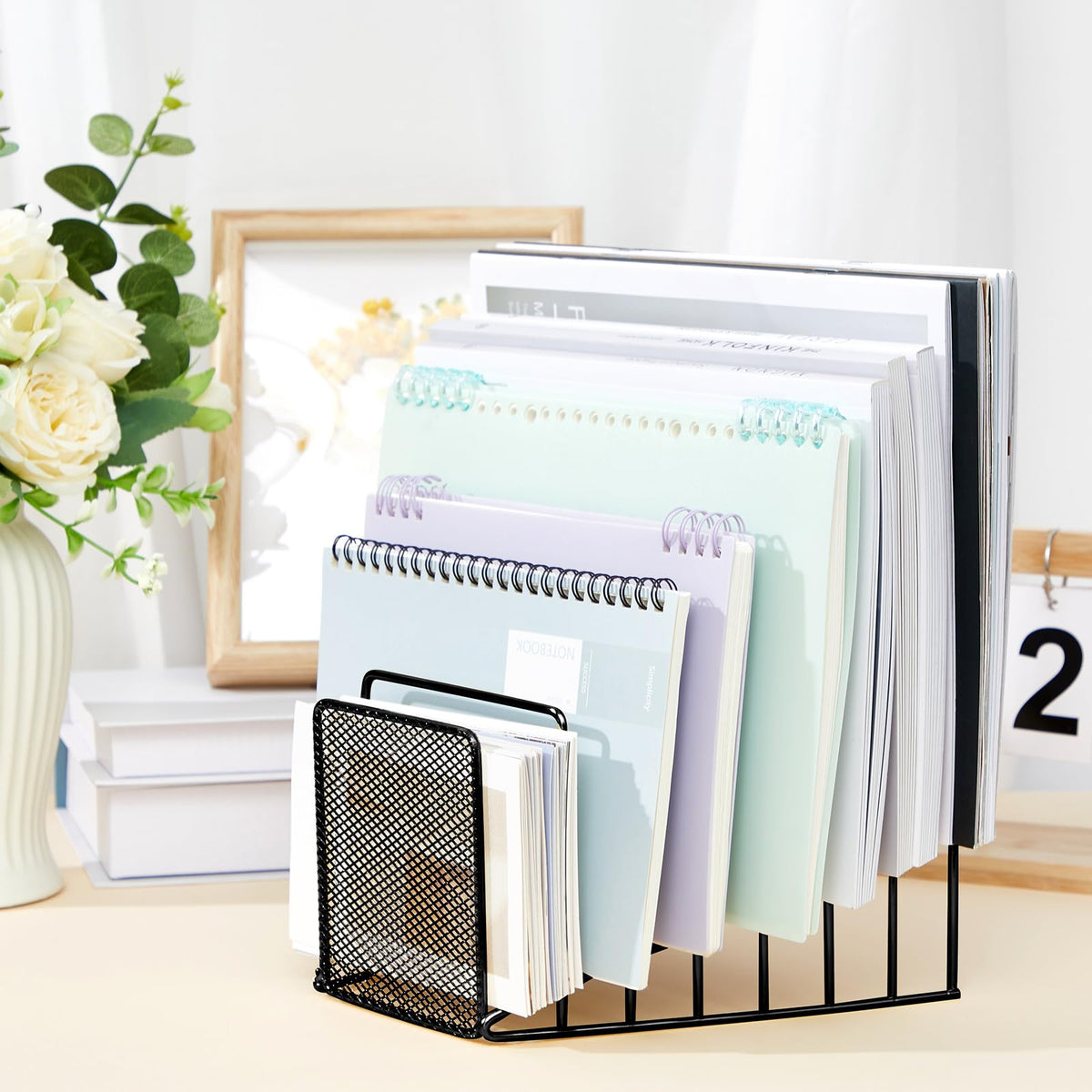 Chivertion 2 Pcs 2 Pcs Wire File Sorter Desk 7 Section Organizer, Black