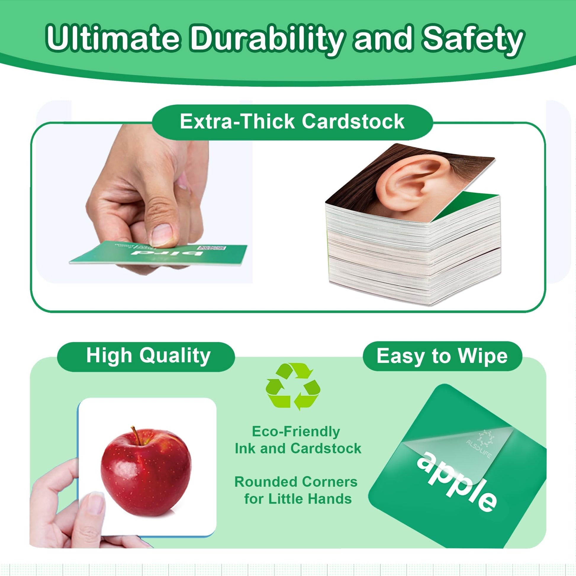 ALSOLIFE Thick Baby Flash Cards for Toddlers 1-3 Sight Words Flash Cards for Kindergarten，50 First