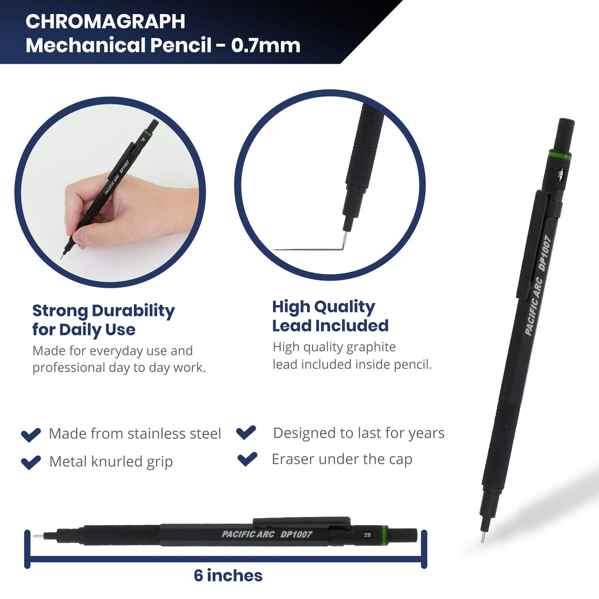 Pacific Arc Chromagraph Metal Mechanical Pencil .7 mm Black Barrel Mechanical Pencil with Built In