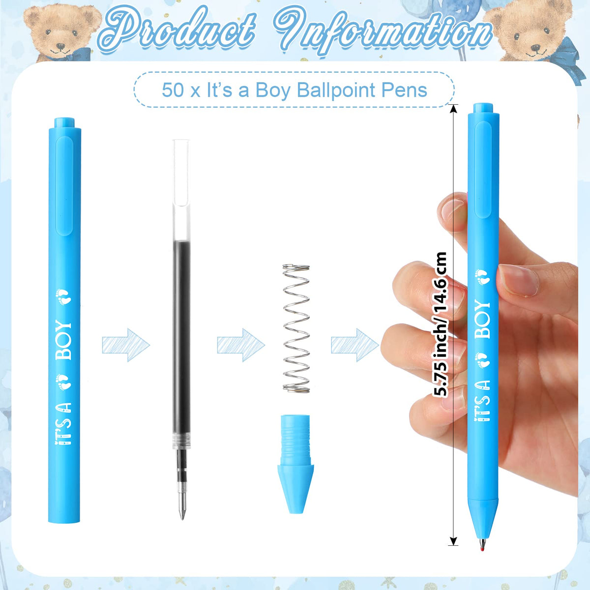 Sintuff 50 Set Baby Shower Party Favors for Guests, Blue, Bear