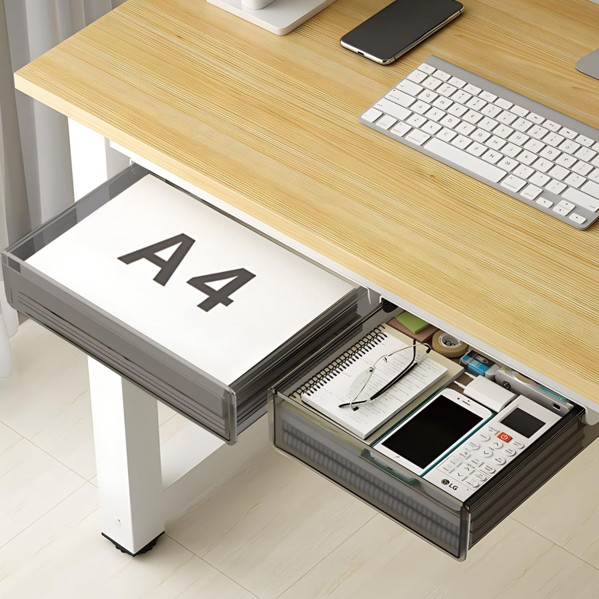 SVNNELP Under Desk Table Drawer Storage Organizer,2 Pack Large & Medium Slide Out Desk Drawers