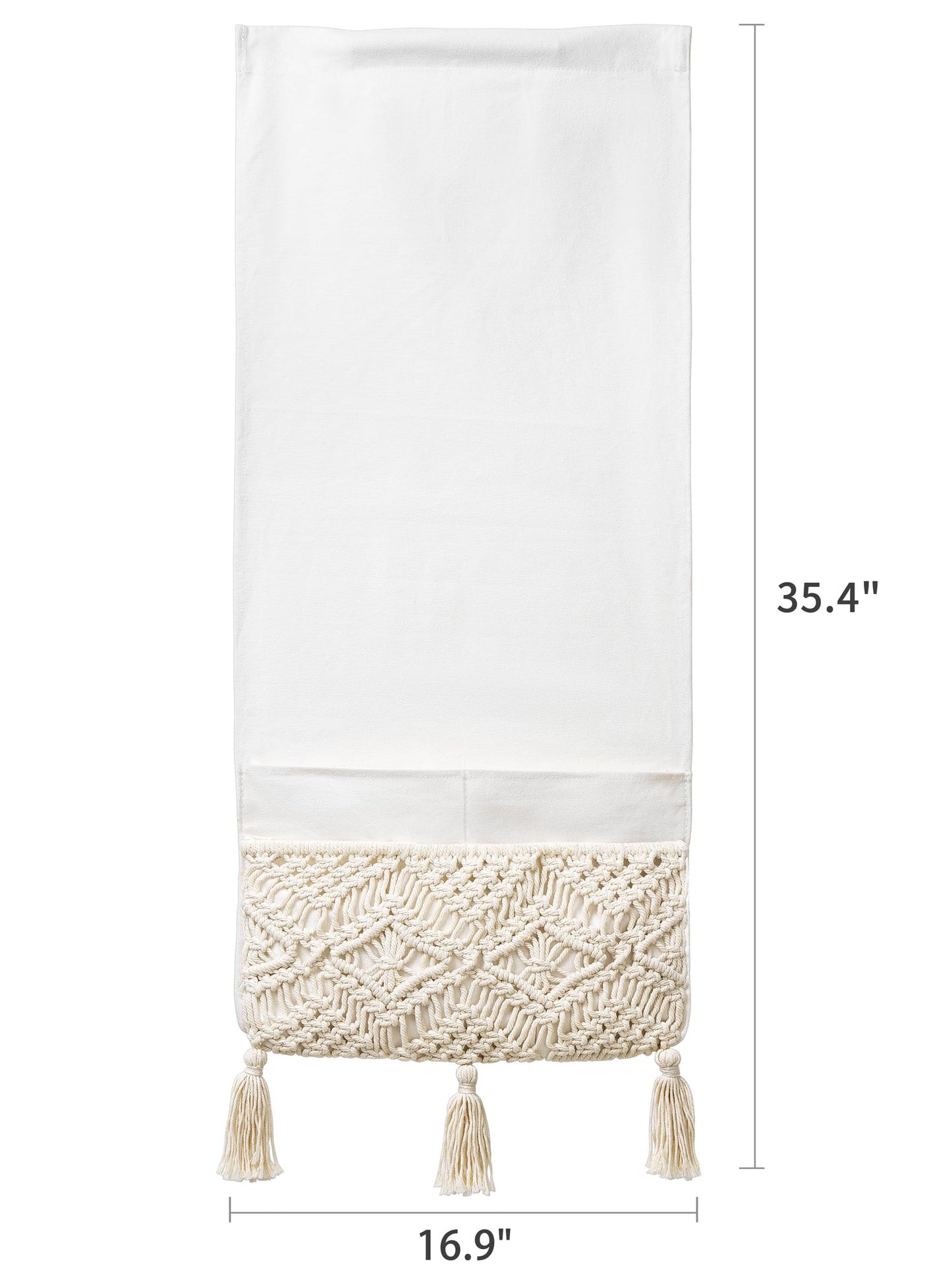 Mkono Macrame Armchair Caddy, Boho Couch Armrest Organizer, 4 Pockets Beige
