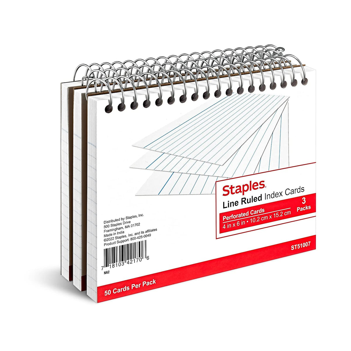 Staples Index Cards, 4x6 Inch, Lined, White, 900-Pack