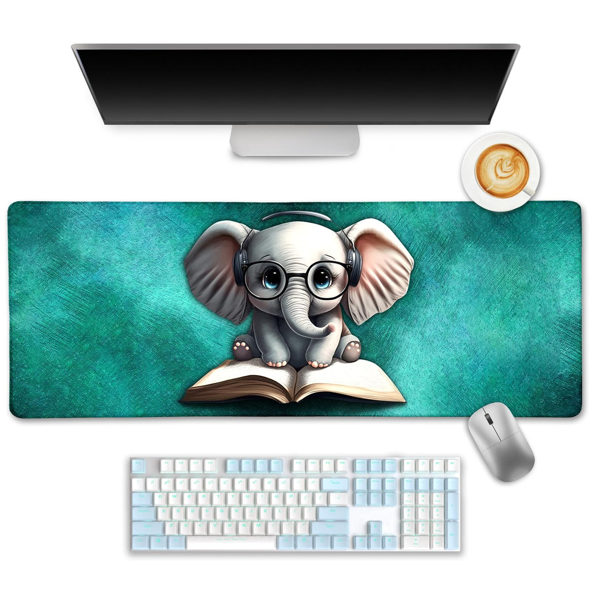 LIMKRIAN Desk Mat, Mouse Pad for Desk Office Decor, 31.5x11.8 in, Elephant