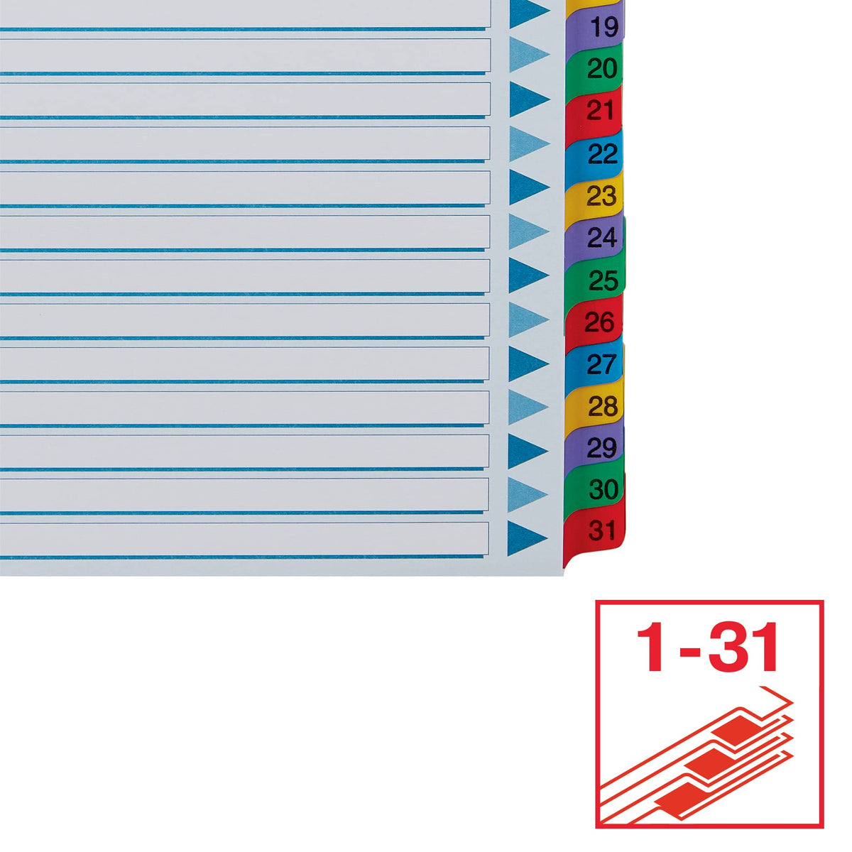 Esselte 100164 A4 1-31 Index, Heavy Duty Cardboard with Mylar Reinforced Tabs, Multicolour