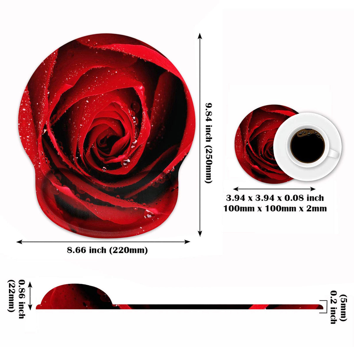 stmedazm Ergonomic Mouse Pad Wrist Support and Coffee Coaster, Cute Wrist Rest Pad with Non-Slip PU