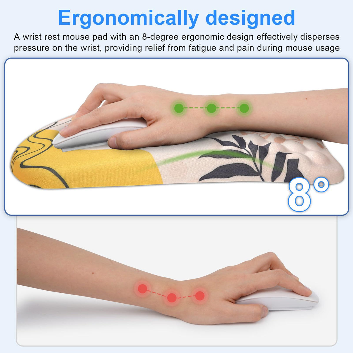Ergonomic Wrist Mouse Pad with Massage Design, Wrist Rest Pain Relief Mousepad with Memory Foam