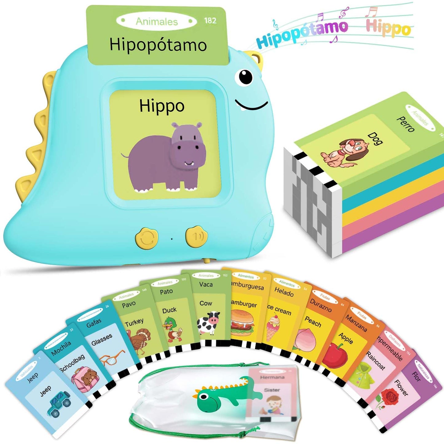 Alotwan Spanish Talking Flash Cards, Bilingual Español & English (Blue)