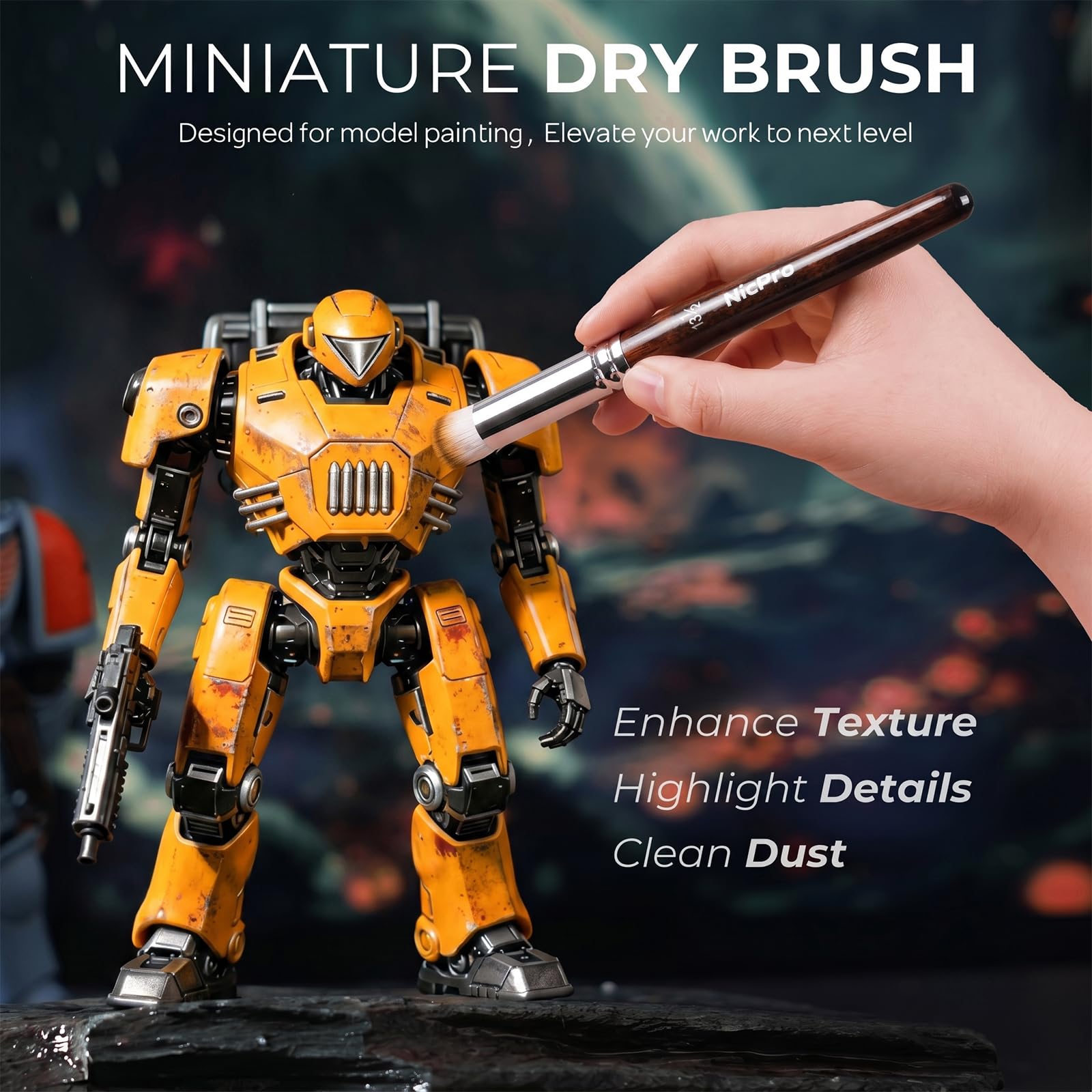 Nicpro Miniature Paint Brushes Dry Brush - 31PCS Model Paint Brush Set with Cloth Roll for Acrylic